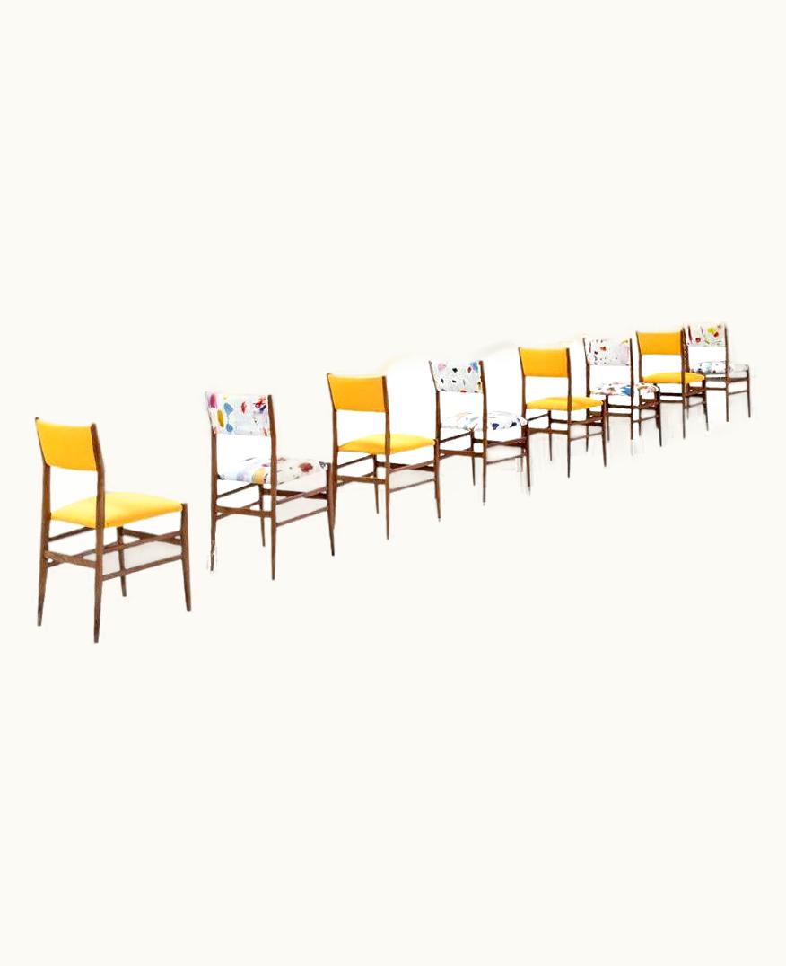 Gio Ponti Gio Ponti Midcentury Gio Ponti Set Of Twelve Leggera By Cassina Wood Linen Italian Chairs