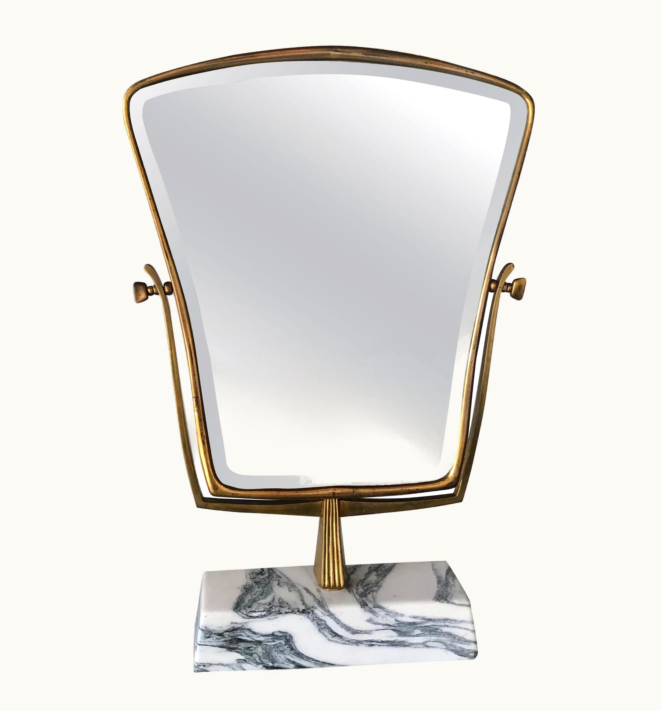 Gio Ponti Gio Ponti Midcentury Italian Brass And Marble Table Mirror