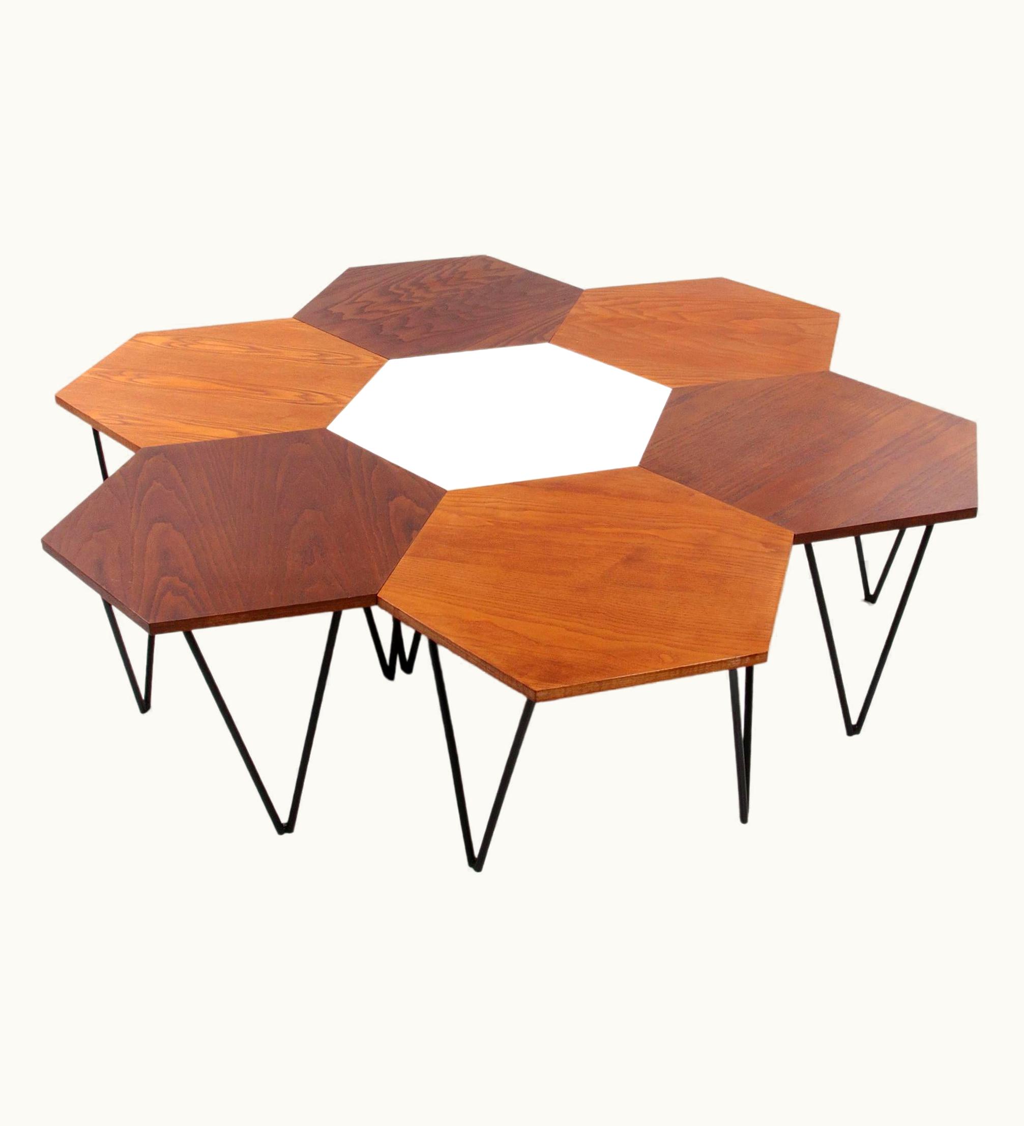 Gio Ponti Gio Ponti Set Of 7 Hexagonal Coffee Table By ISA Bergamo, 1950 Italy