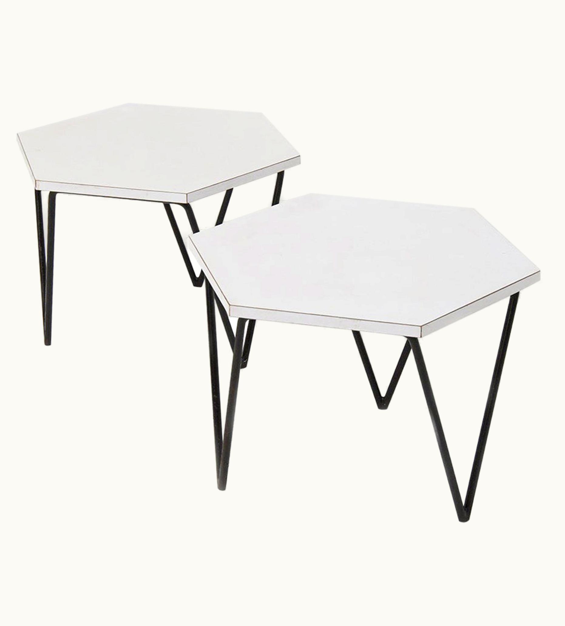 ISA Bergamo Isa Bergamo For Gio Ponti White Hexagonal Coffee Tables, Original Label