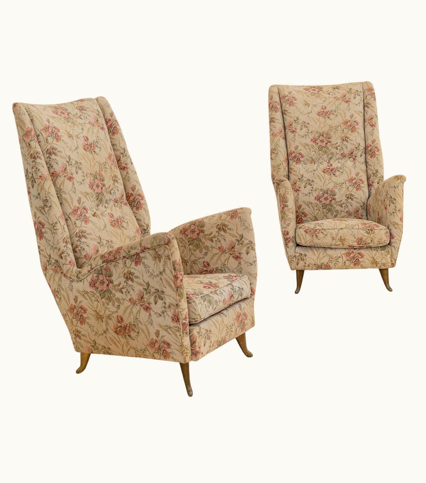 Gio Ponti Gio Ponti Pair Of Gio Ponti's High Back Armchair For Isa Bergamo, Italy, 1950s