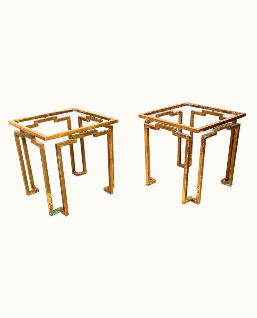 Gio Ponti Brass And Glass Sculptural Geometric Side Tables By Arturo Pani Mexico, 1950s