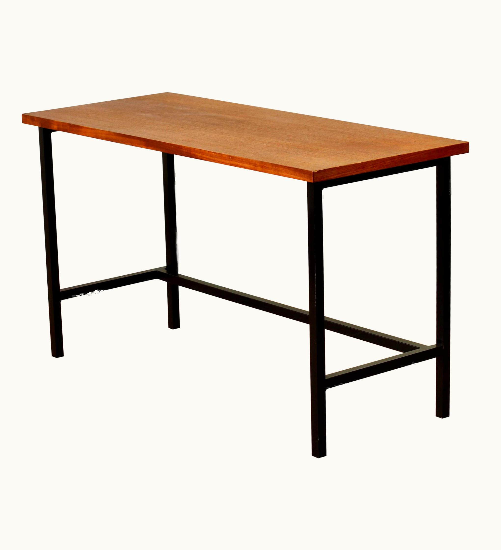 Florence Knoll Florence Knoll 1950s Mid-Century Wood Veneer Black Frame Desk Or Console Table