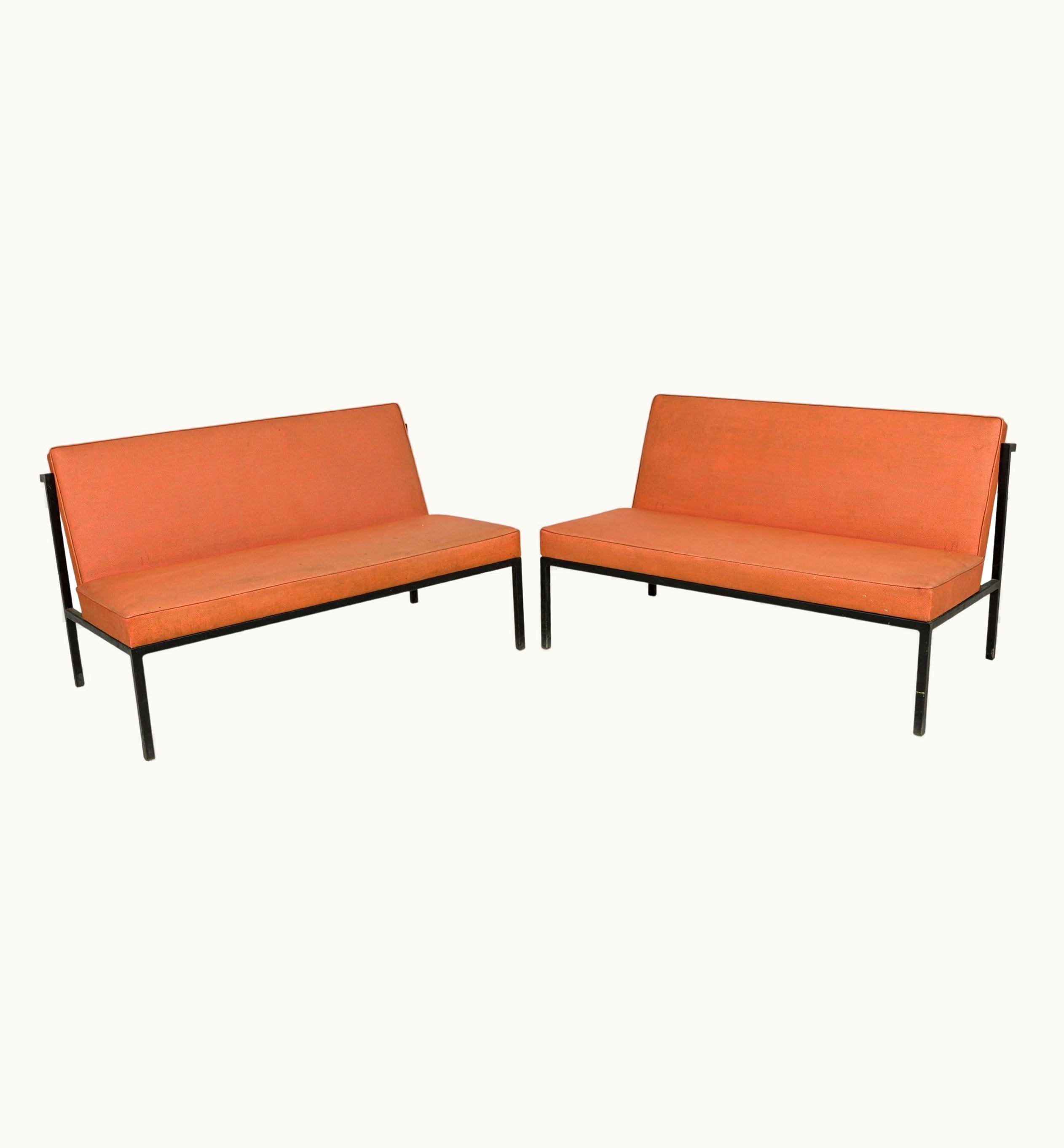 Knoll;Florence Knoll Knoll;Florence Knoll Pair Of Florence Knoll / Knoll Light Orange Upholstered Settees