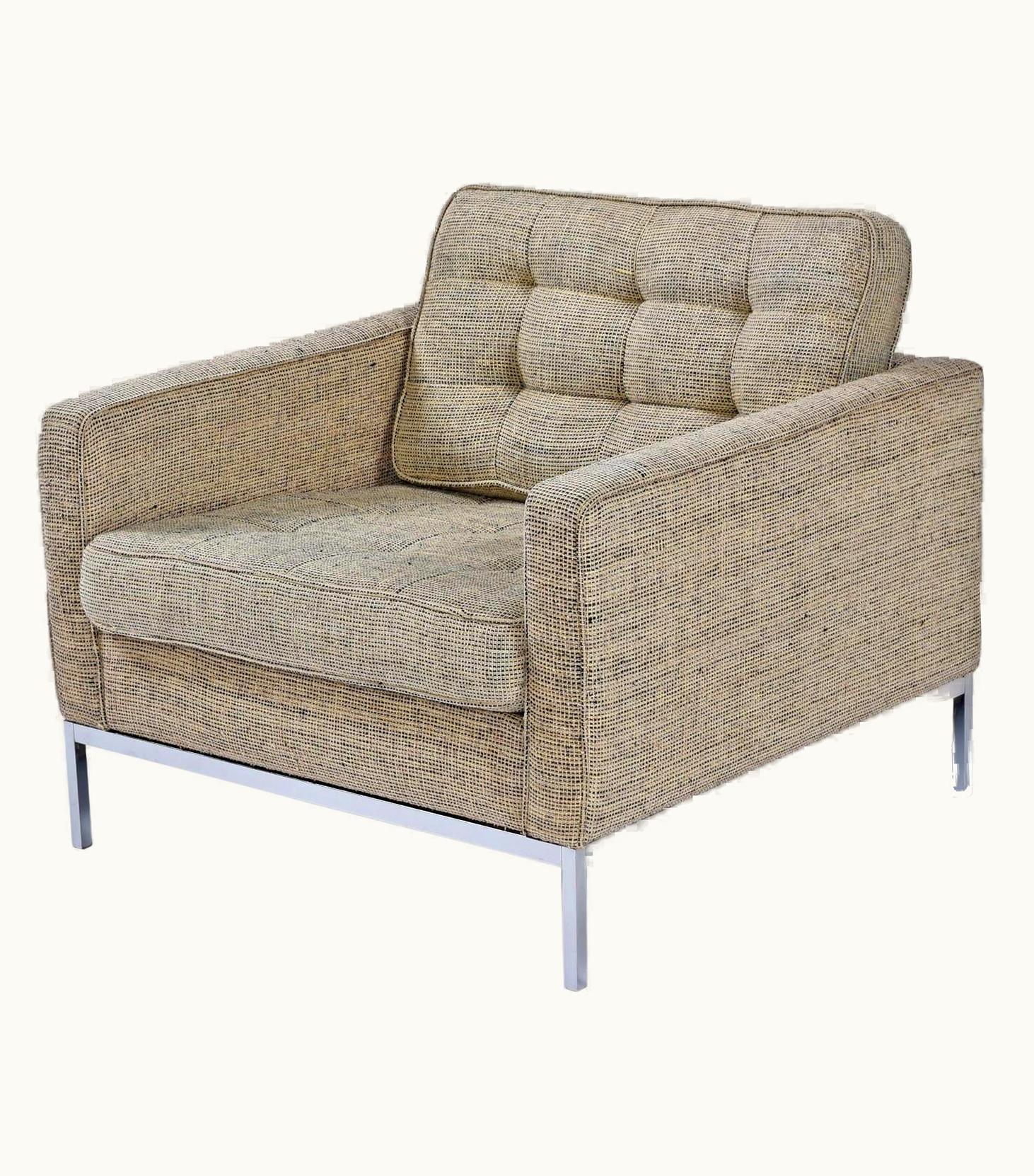 Florence Knoll Lounge Chair On Steel Base In Heather Grey Tweed Fabric