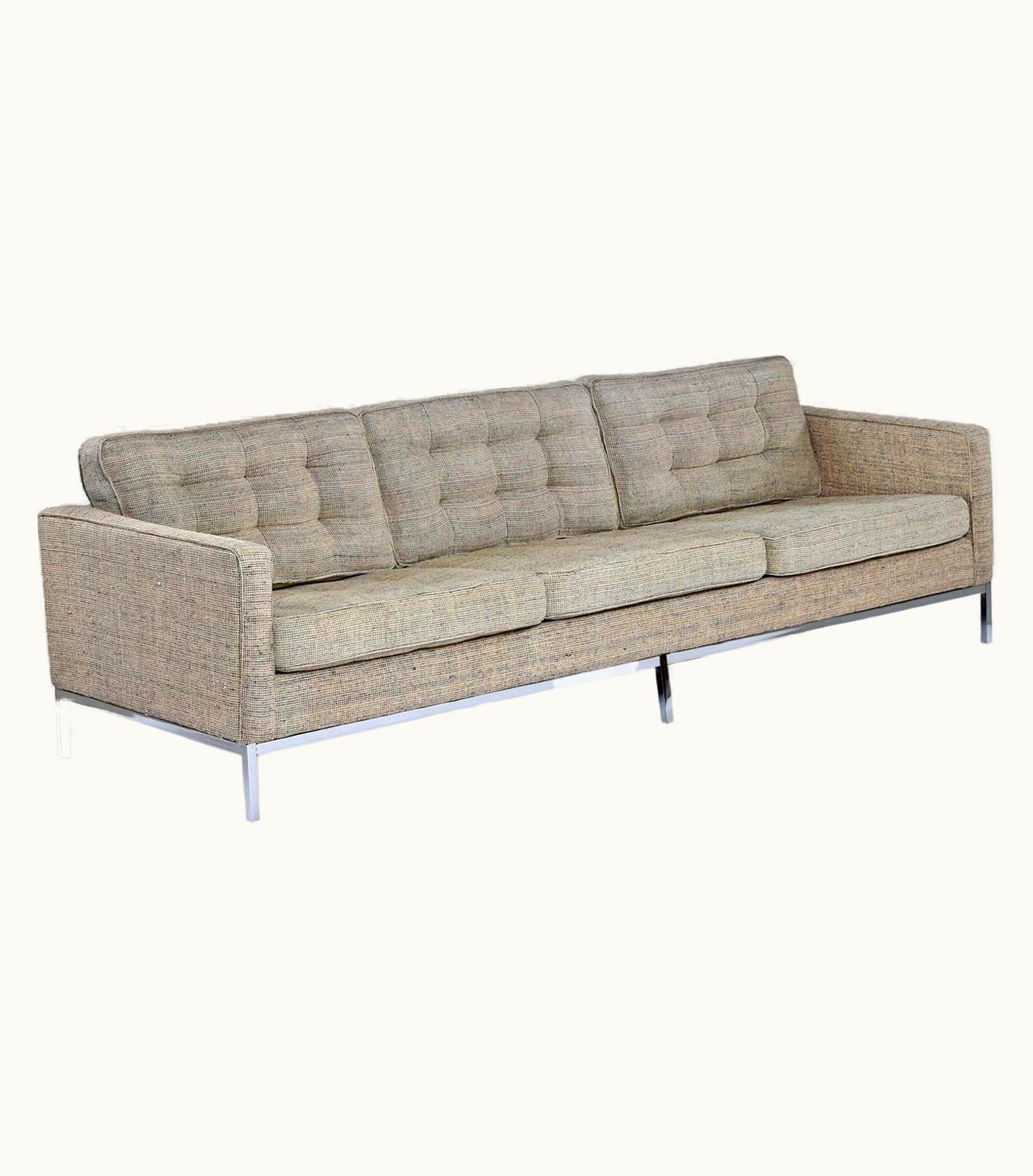 Florence Knoll Florence Knoll Sofa On Steel Base In Heather Grey Tweed Fabric