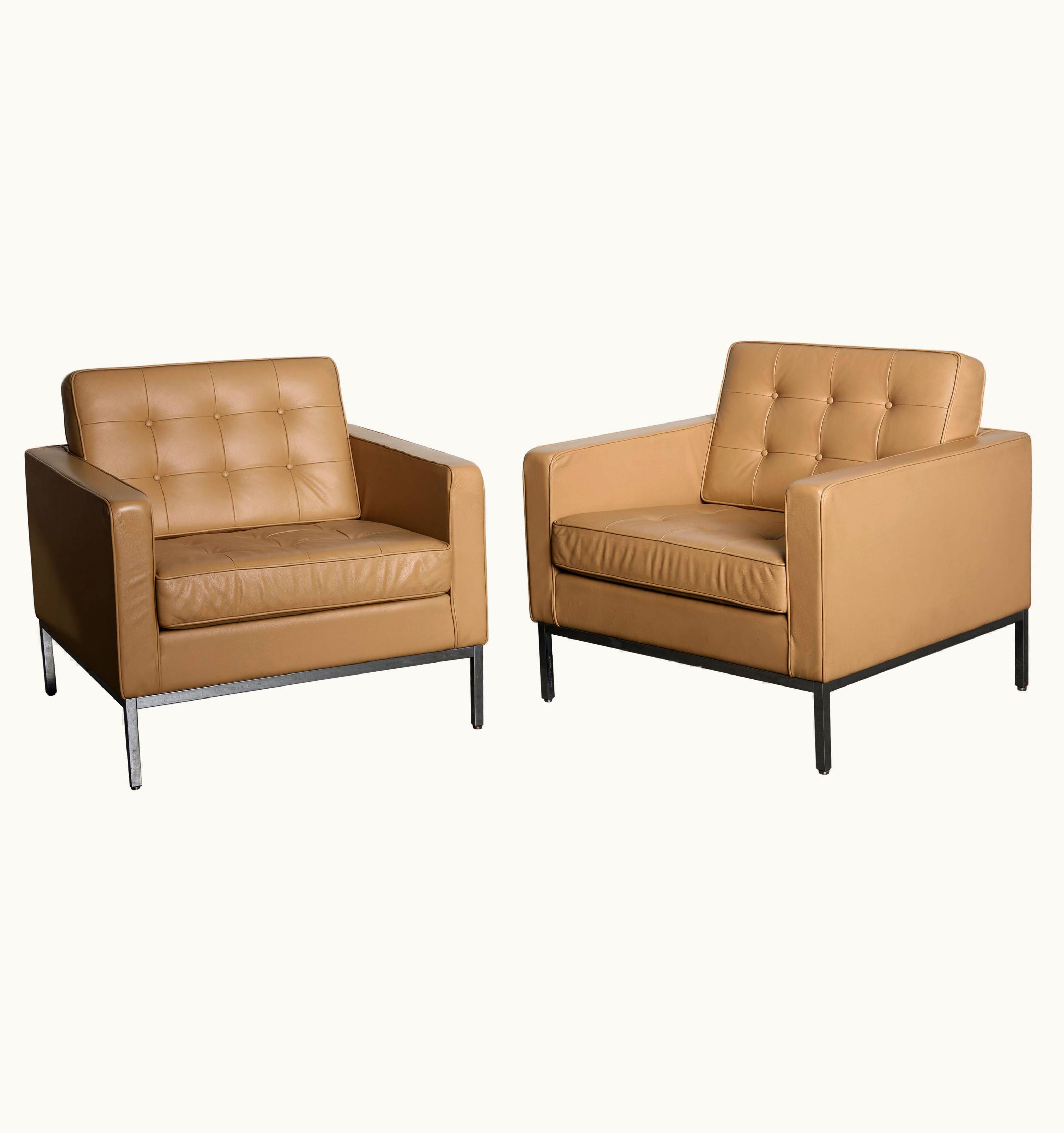 Florence Knoll Pair Of Florence Knoll Leather Lounge Chairs For Knoll Studio, Signed