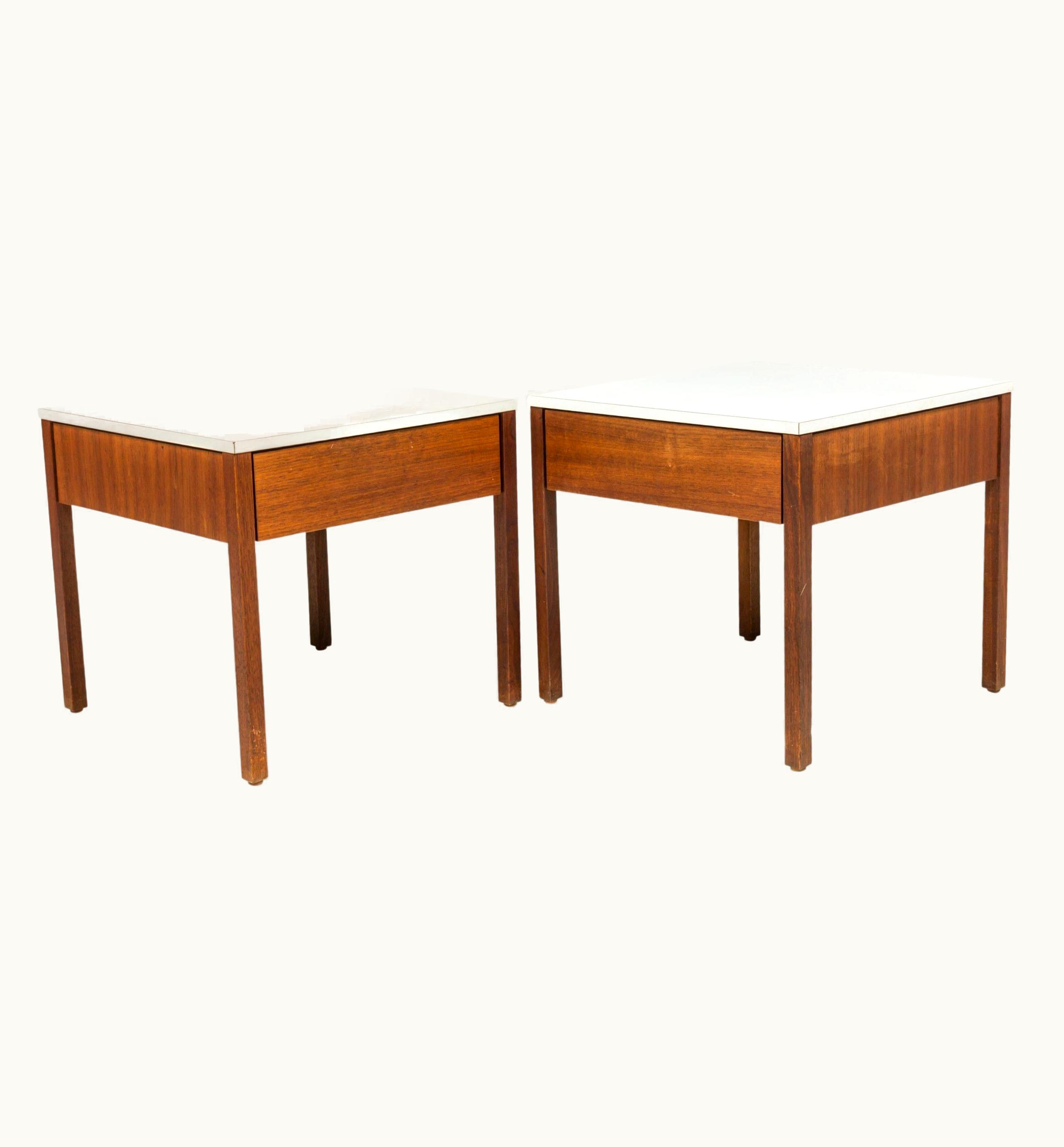 Knoll;Florence Knoll Knoll;Florence Knoll Pair Of Florence Knoll White Laminate And Walnut Square Nightstands / End Tables