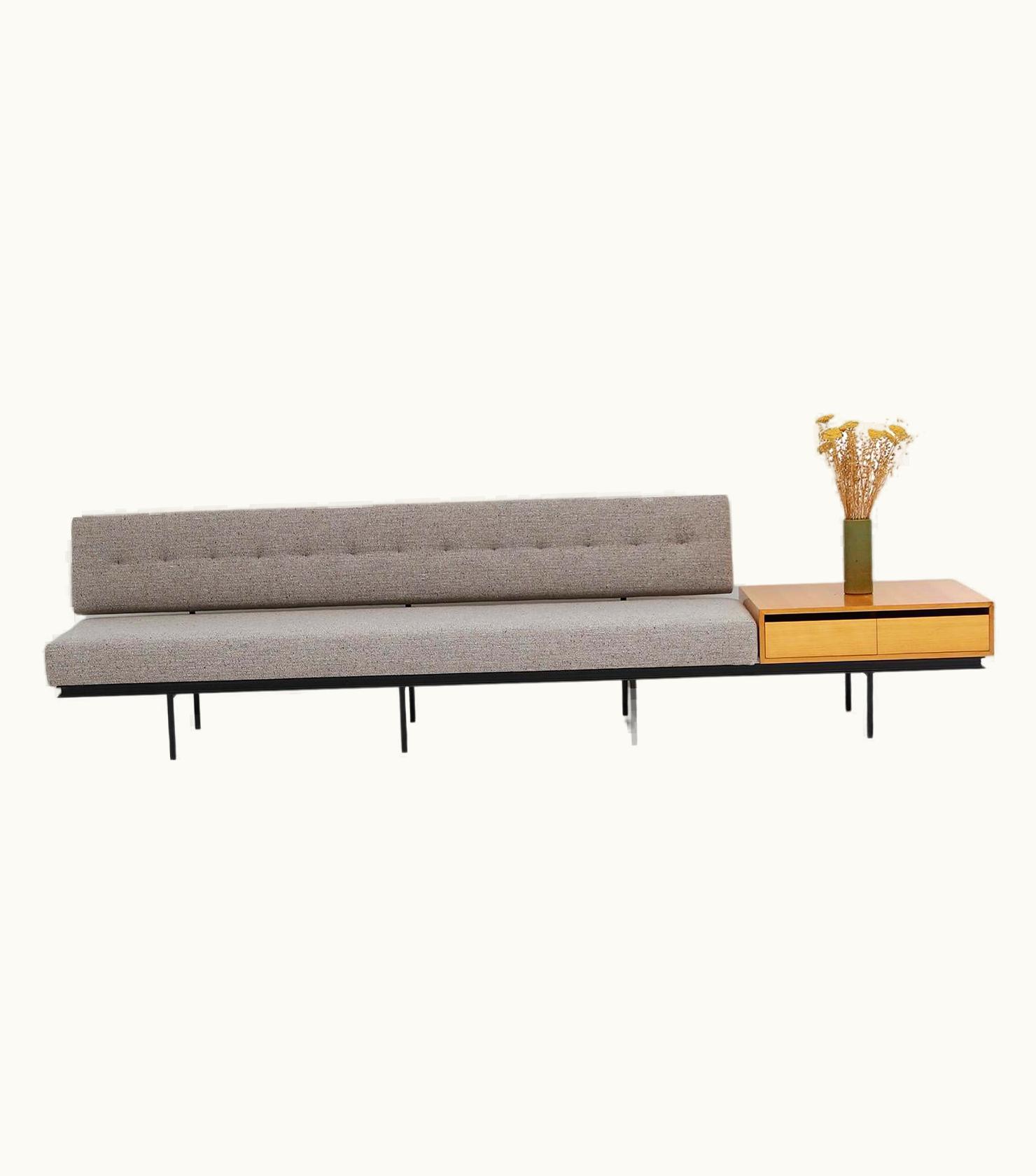 Florence Knoll Florence Knoll Mid-Century Modern Sofa & End Cabinet In A Grey Fabric By Florence Knoll, 1960s