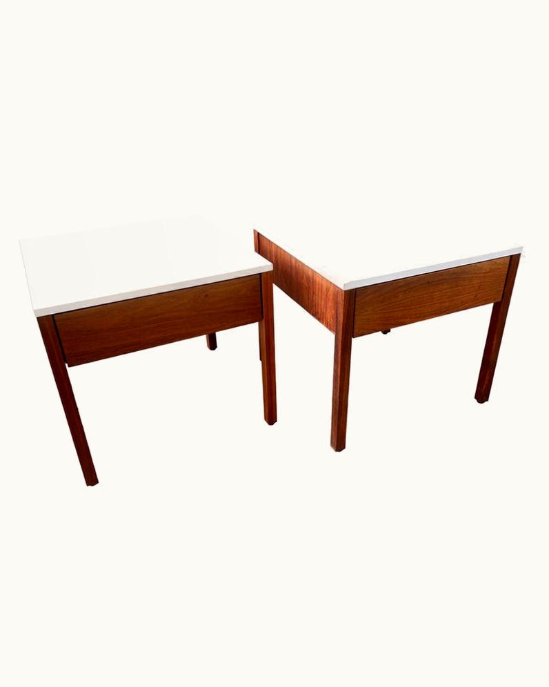 Florence Knoll Florence Knoll Pair Of Walnut Nightstands With White Formica Tops