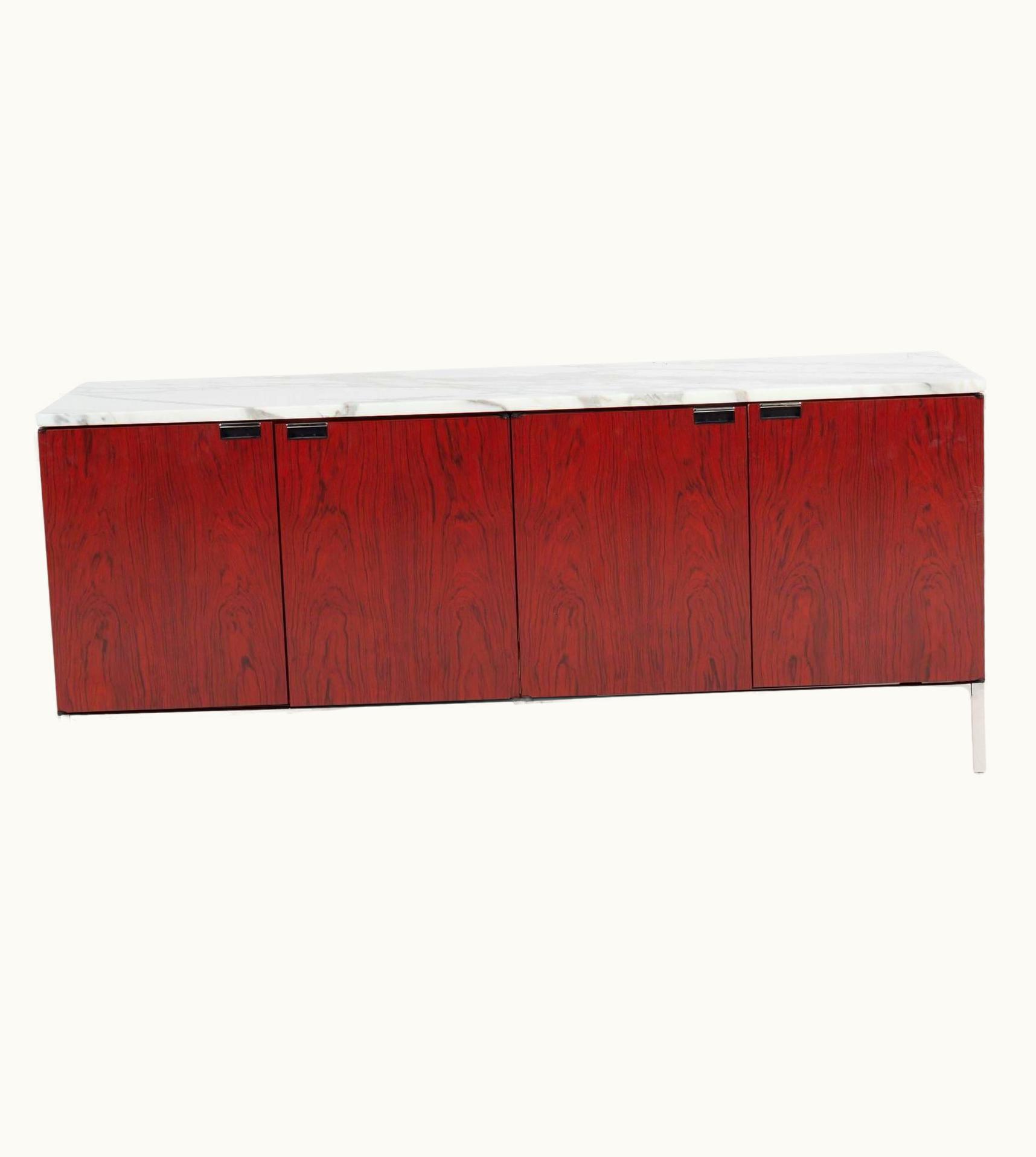 Florence Knoll Four Door Rosewood Credenza Carrara Marble Top