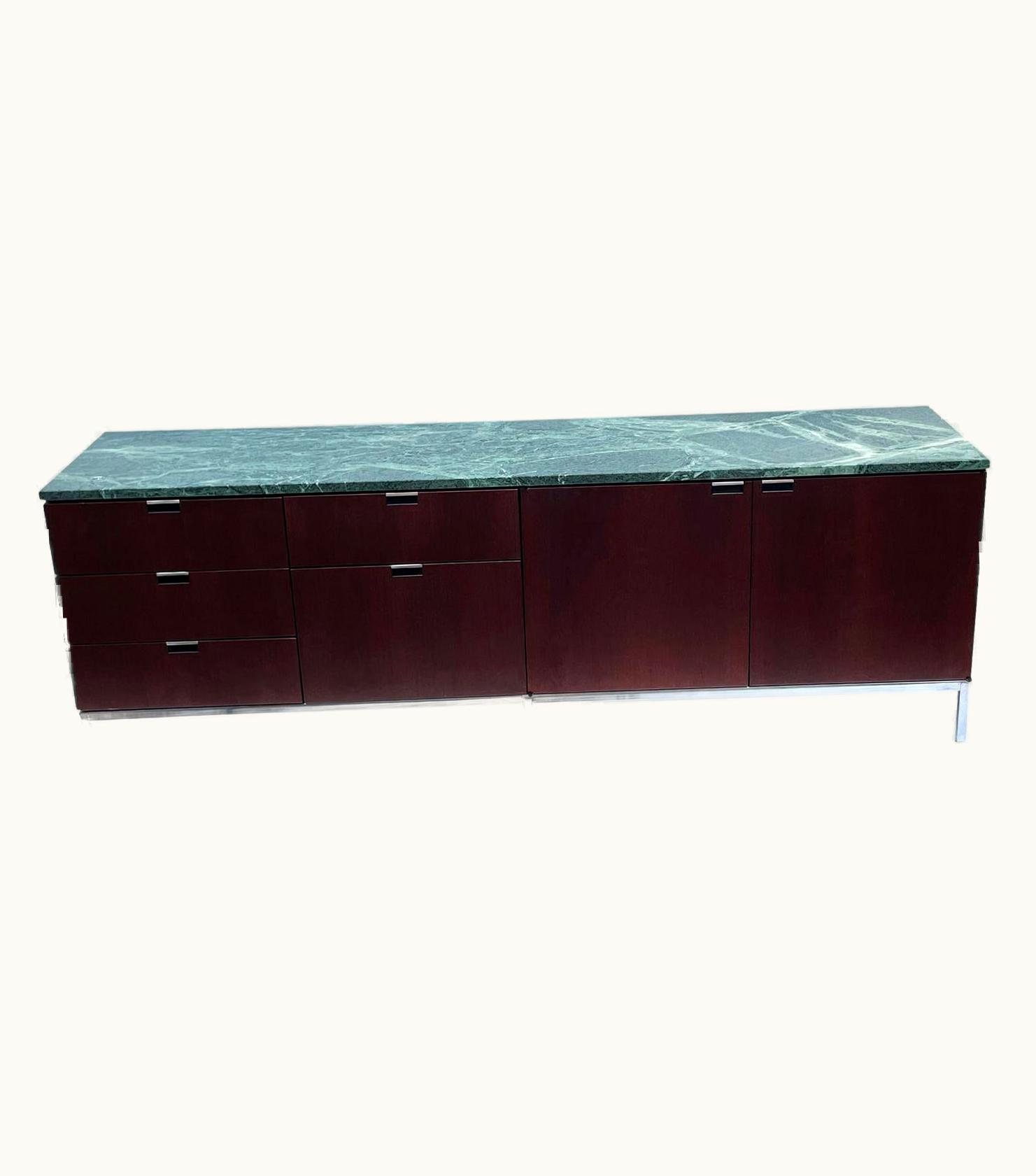 Florence Knoll Florence Knoll Mid-Century Modern Florence Knoll Green Verde Marble Top Credenza Or Cabinet