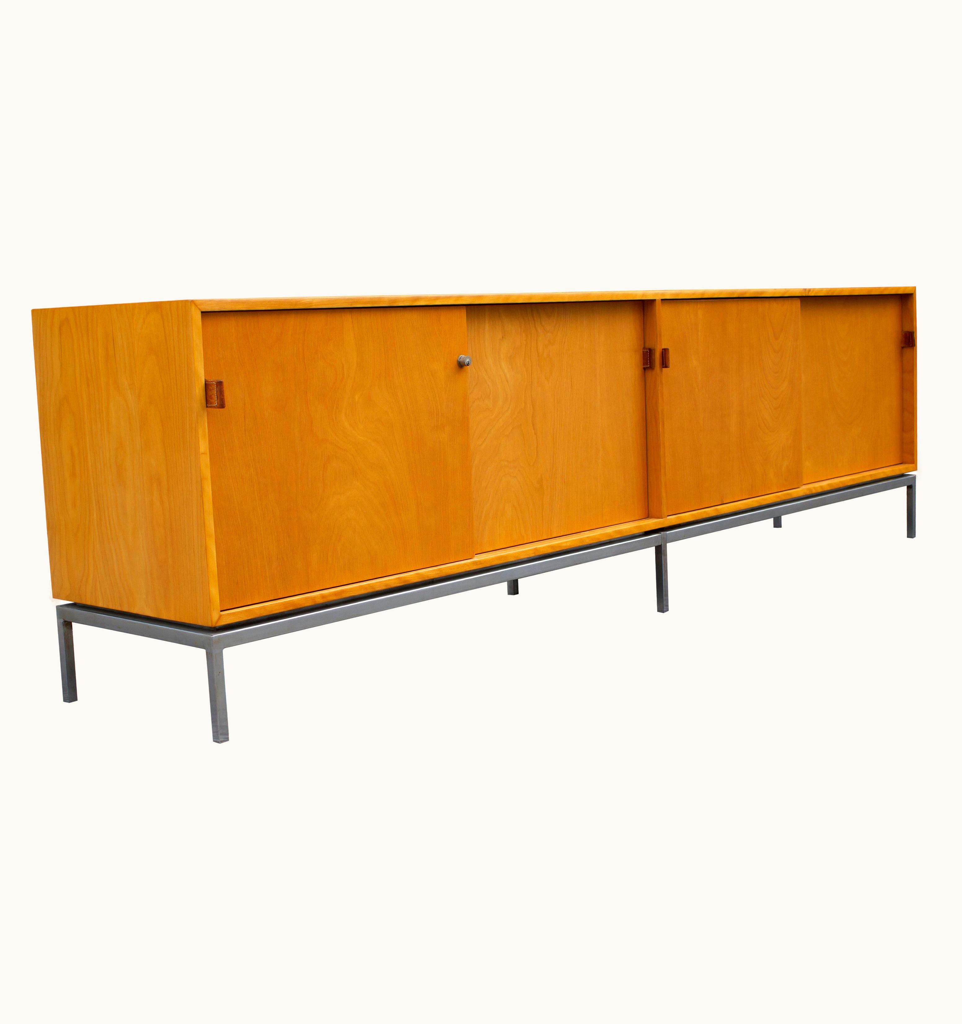 Florence Knoll Maple Credenza With Leather Pulls And Oak Drawers Early 1950s