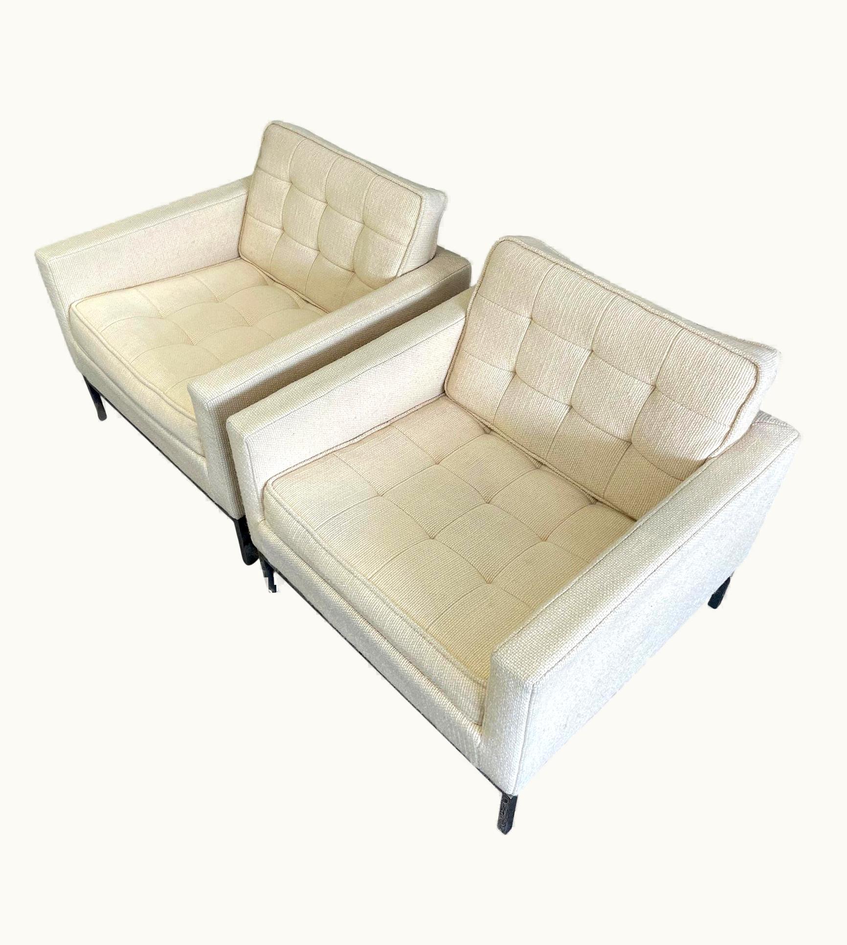 Florence Knoll Florence Knoll Vintage Pair Of Mid Century Florence Knoll Club Lounge Chairs Wool White