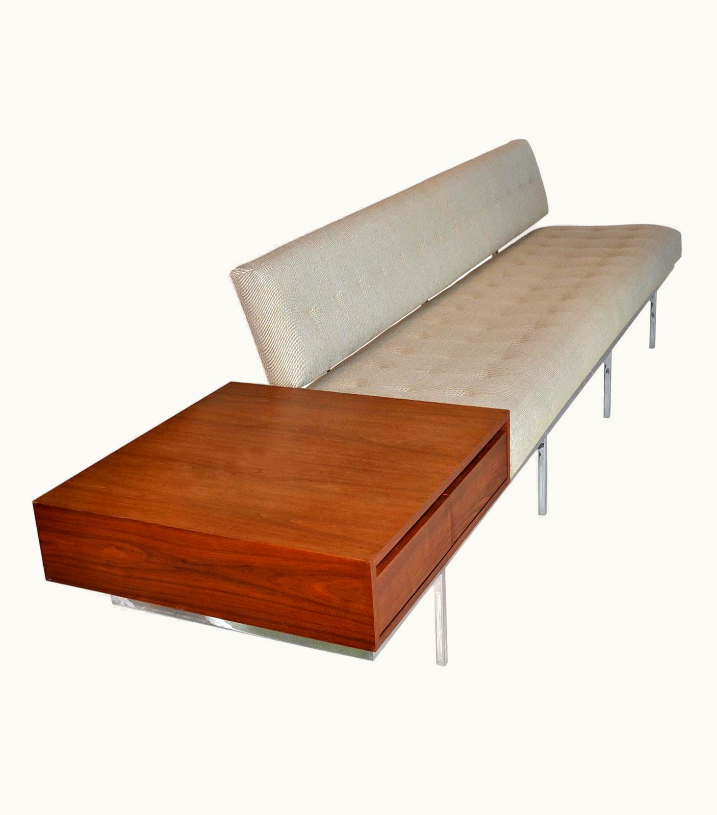 Florence Knoll Florence Knoll Long Sofa W/ Table Chrome Frame, 1960's