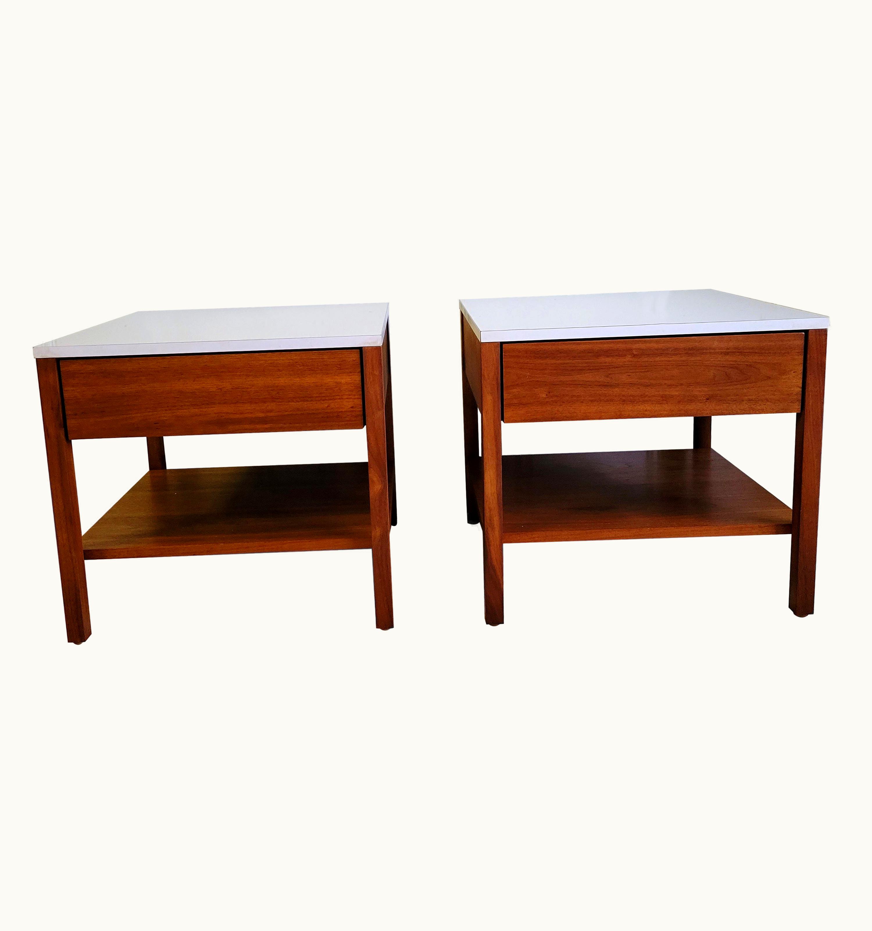 Florence Knoll Florence Knoll Walnut + White Laminate Top Nightstand / Side Tables