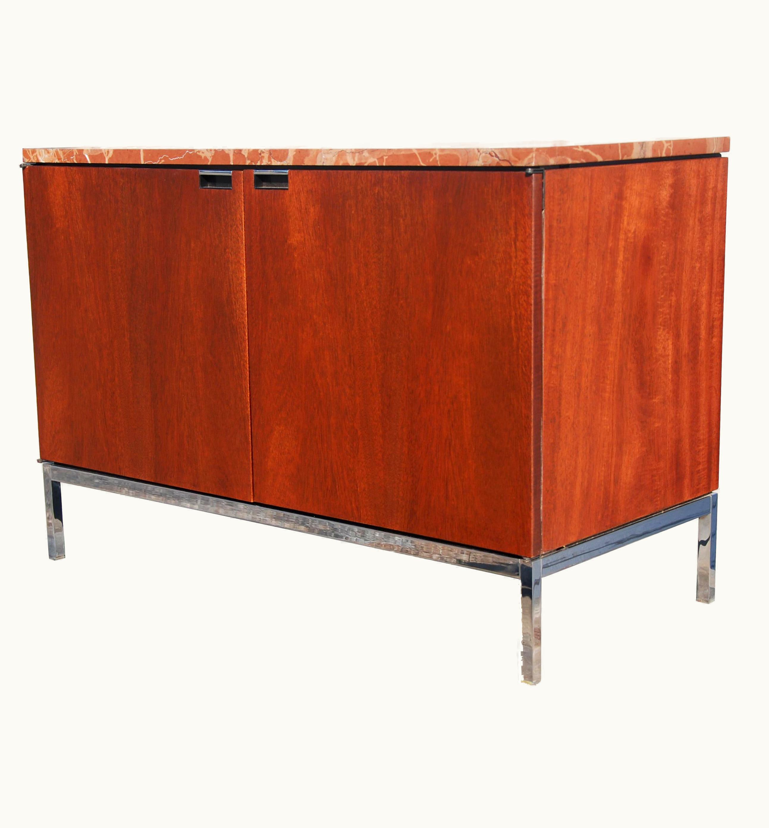 Florence Knoll Florence Knoll Mid-Century Modern Knoll Credenza With Rojo Marble Top