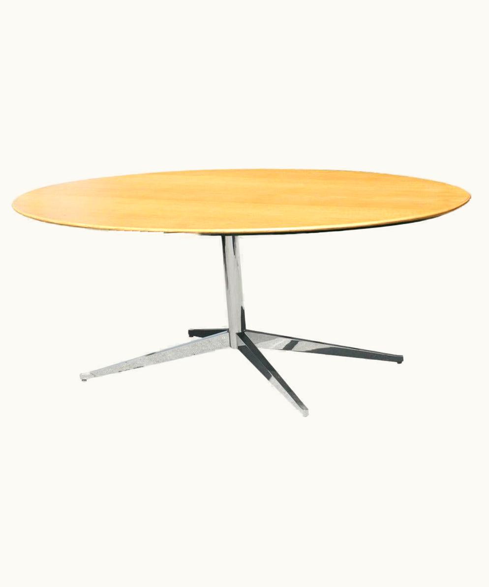 Florence Knoll Florence Knoll Oak And Re-Chromed Steel Base Dining Or Conference Table