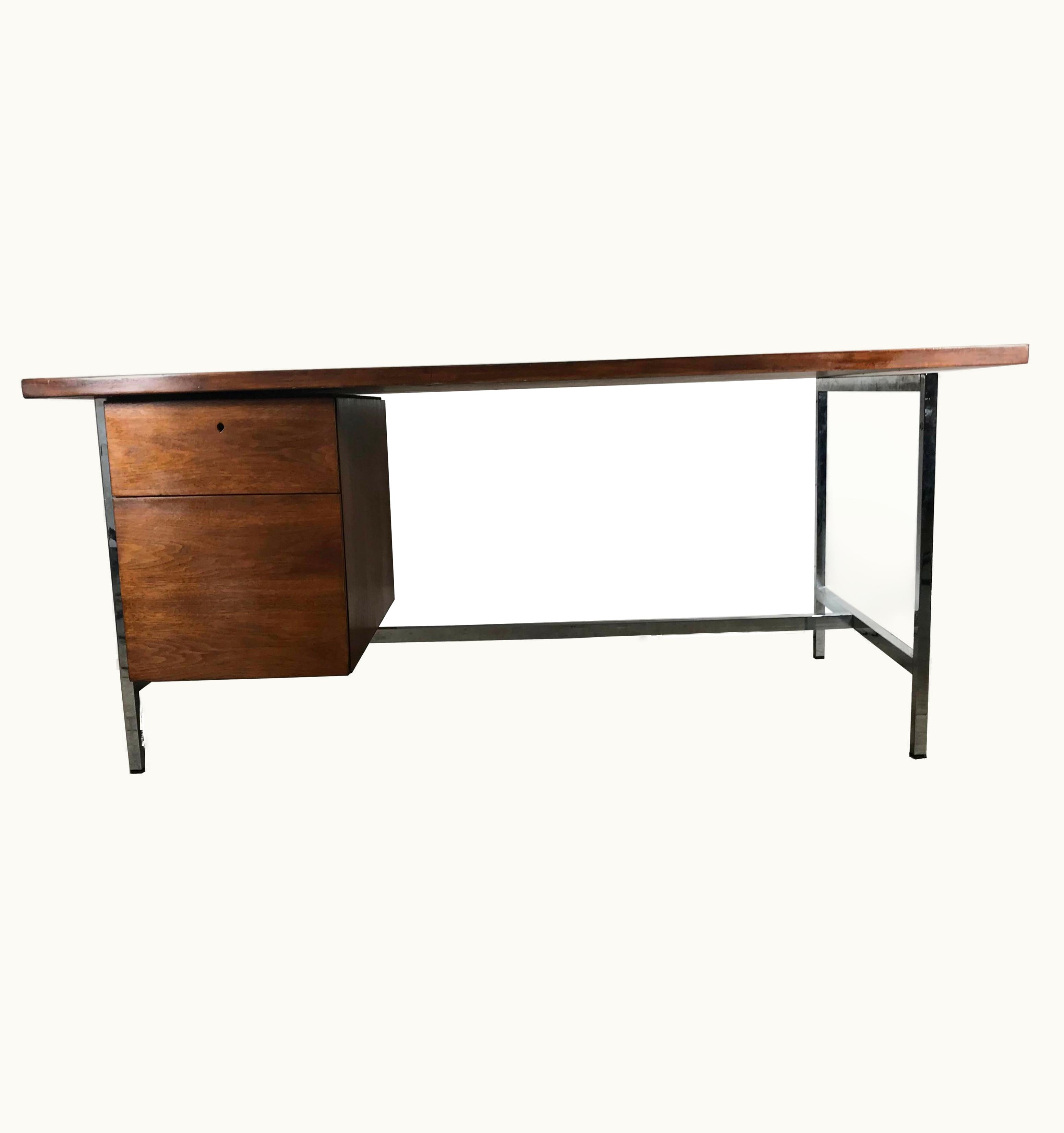 Florence Knoll Florence Knoll Classic Midcentury Walnut And Chrome Florence Knoll Desk Knoll