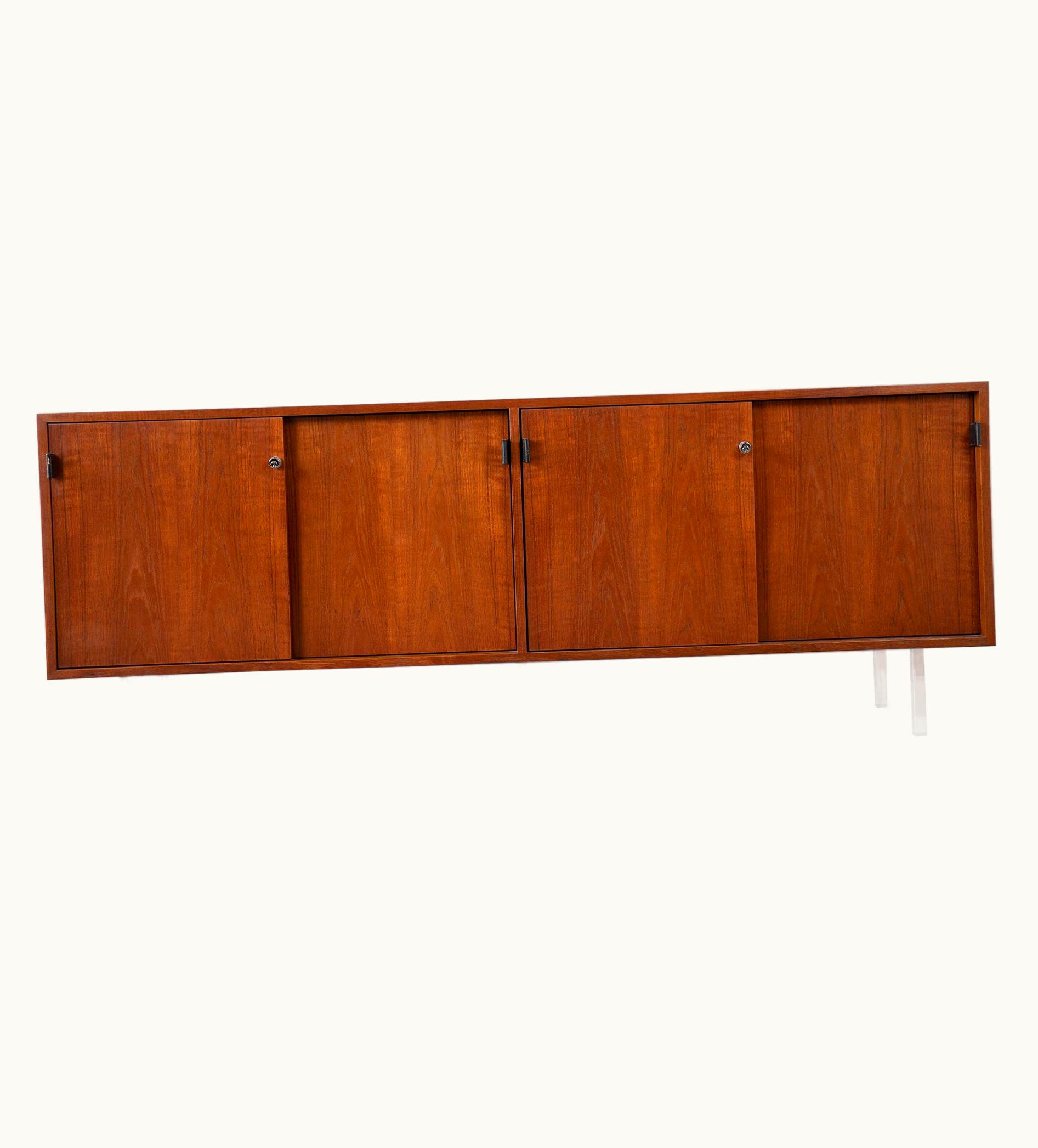 Florence Knoll Florence Knoll Credenza In Teak And Oak With Chrome Legs And Leather Pulls