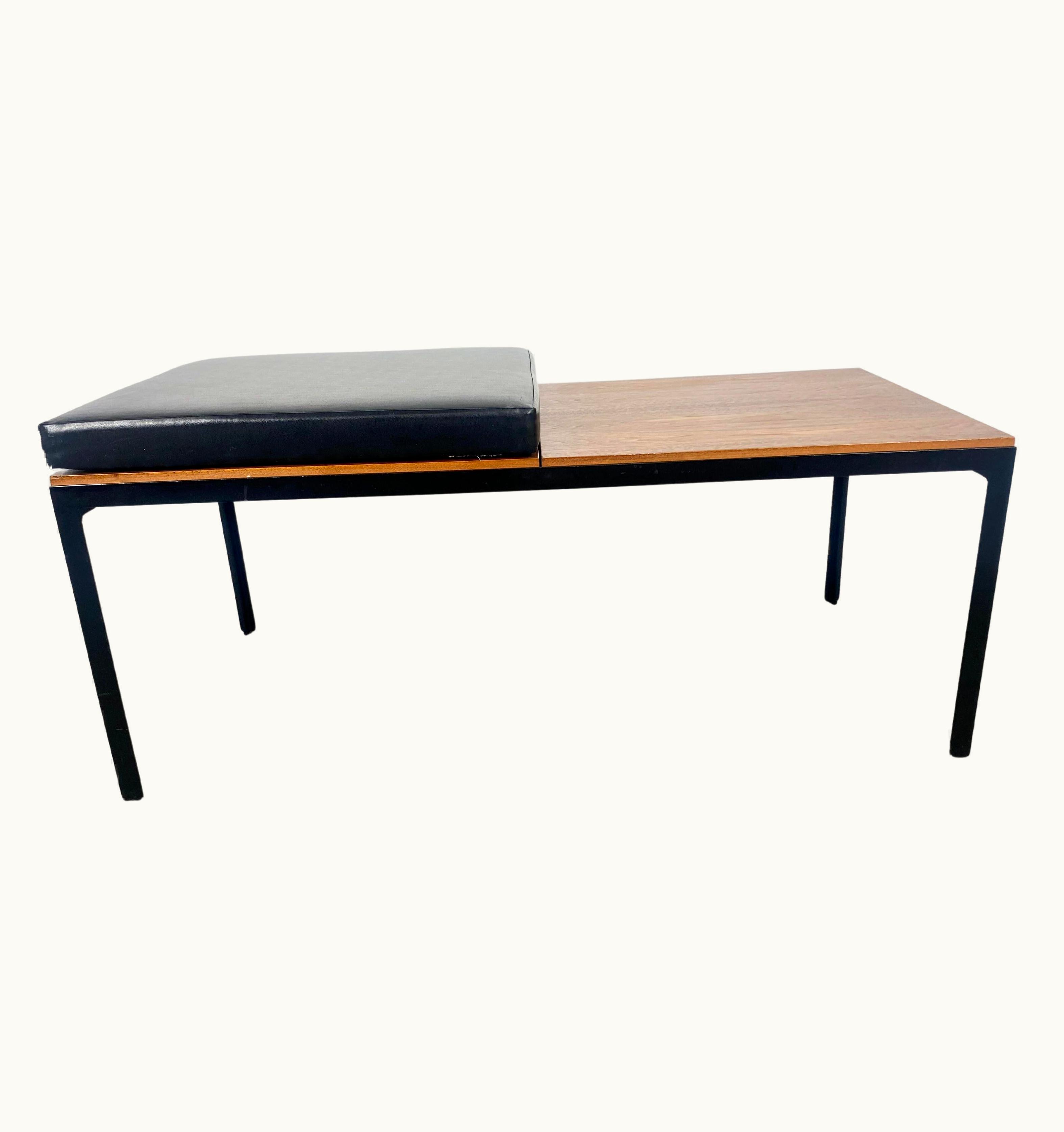 Florence Knoll Florence Knoll Early Production T-Angle Walnut / Iron / Leather Bench, Table By Florence Knoll