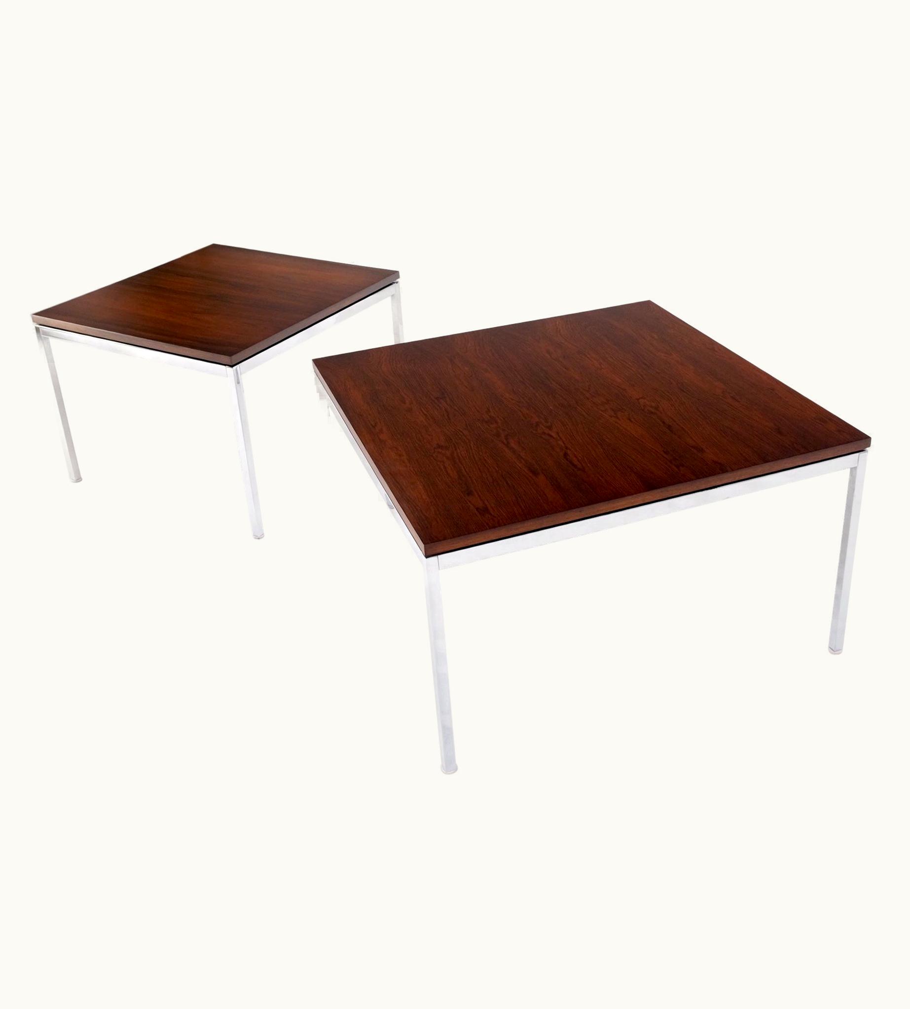 Florence Knoll Florence Knoll Non Matching Pair Of Rosewood & Crome Square Knoll Side End Tables Stands Mint