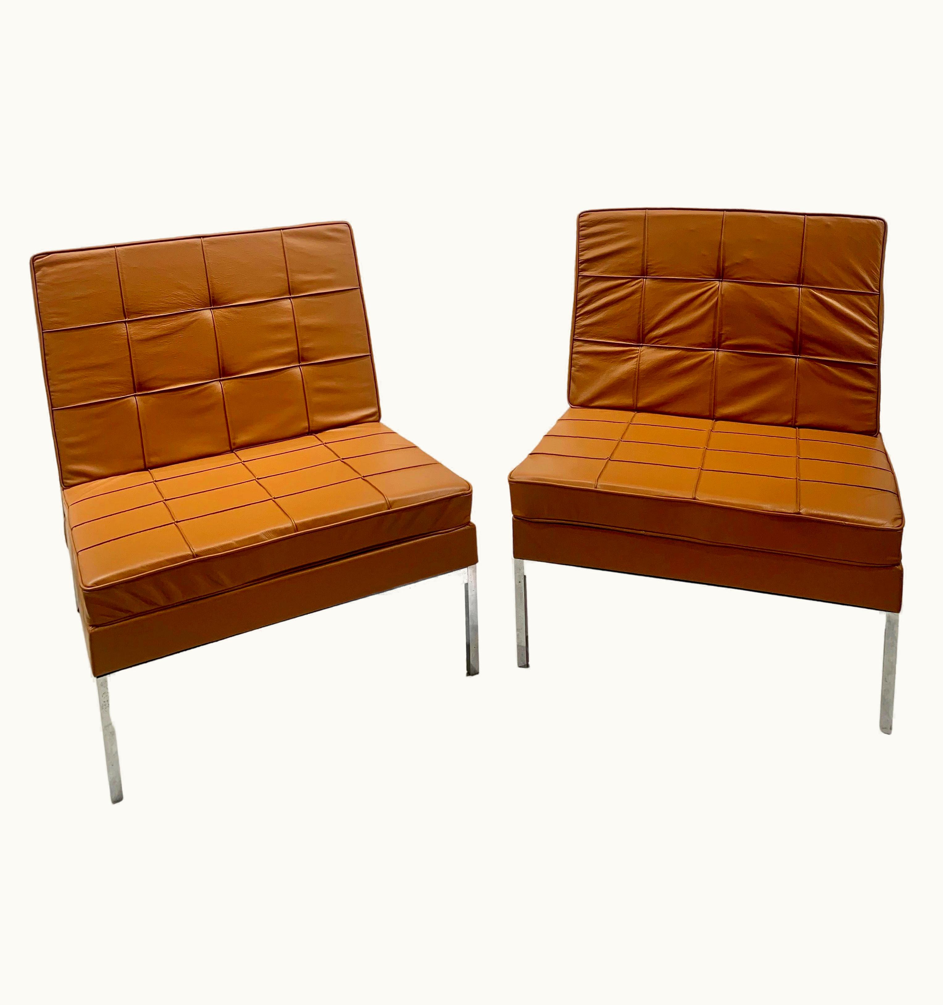 Florence Knoll Florence Knoll Pair Of Camel Leather Armchairs By Florence Knoll For Knoll
