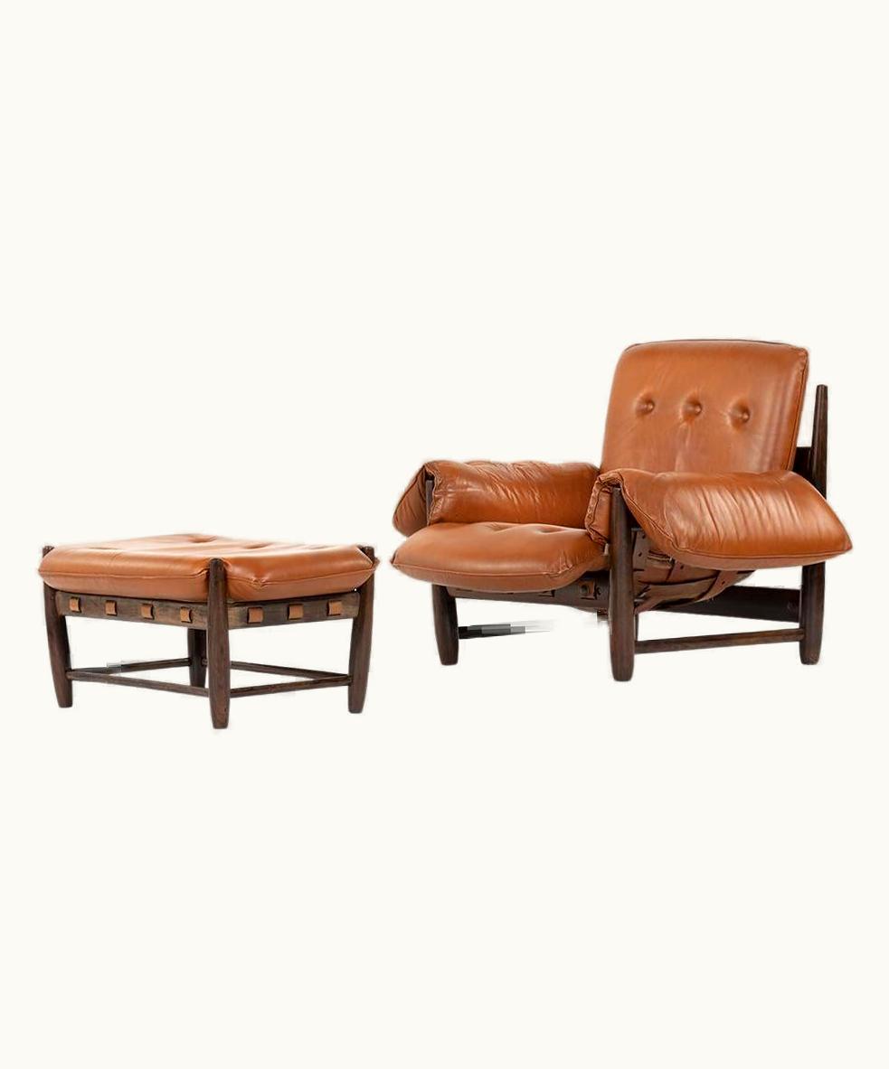 Sergio Rodrigues Sergio Rodrigues Armchair And Footrest Lounge Chair By Sergio Rodrigues In Brown Leather, 1957