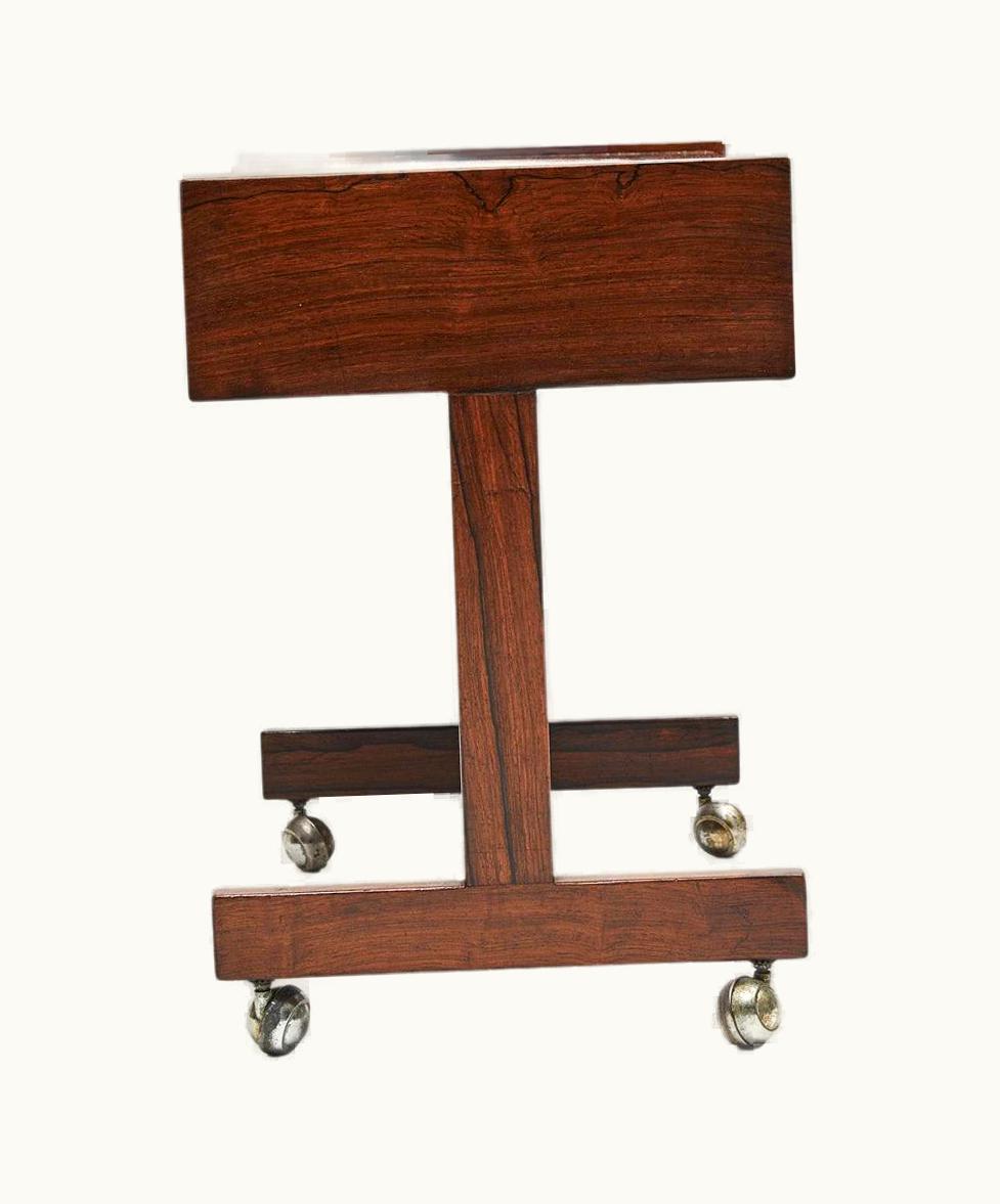 Sergio Rodrigues Sergio Rodrigues Midcentury Modern Console In Hardwood & Chrome Wheels. Sergio Rodrigues, Brazil