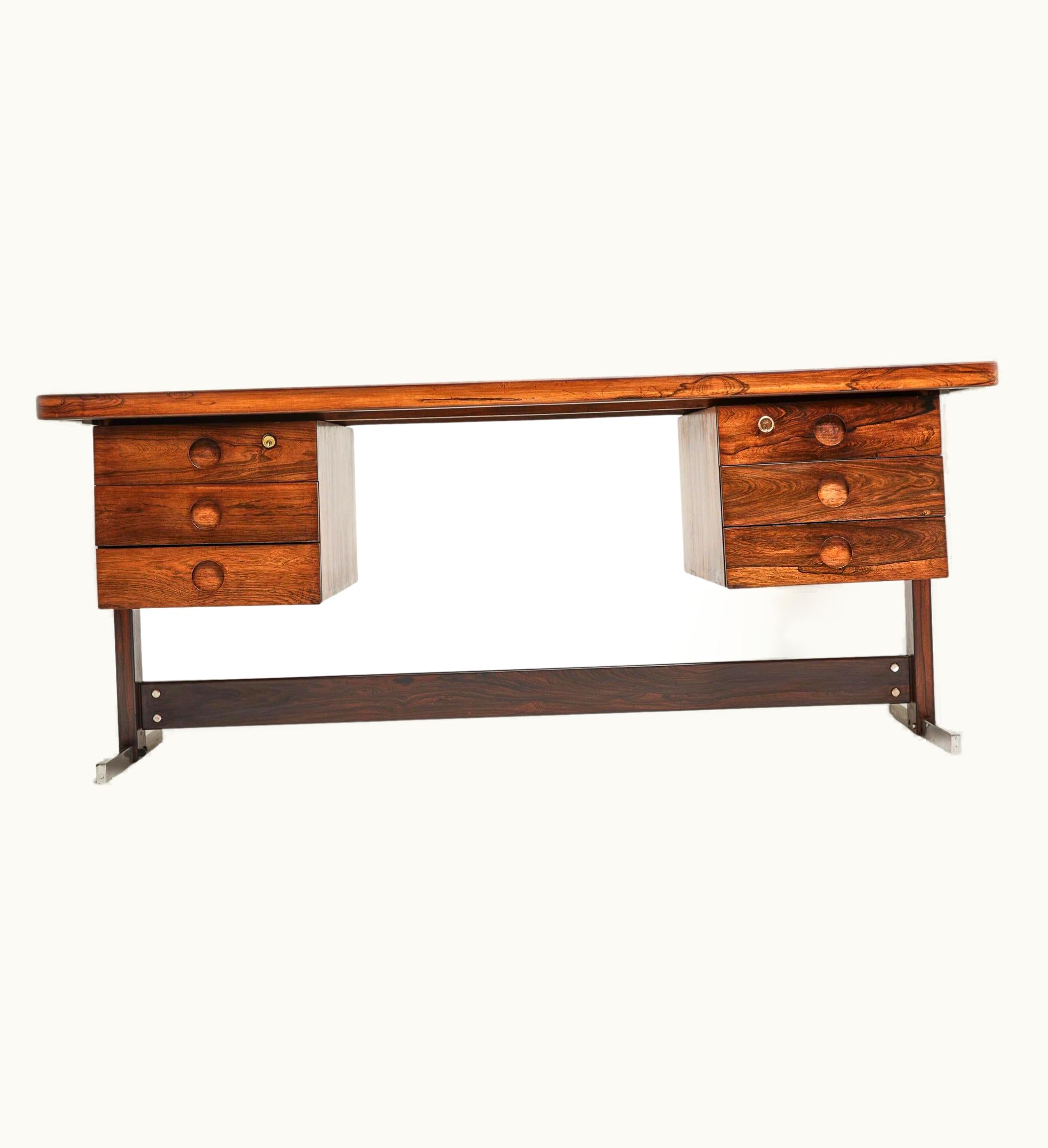 Sergio Rodrigues Sergio Rodrigues Midcentury Modern Desk In Hardwood & Chrome By Sergio Rodrigues, Brazil, 1965