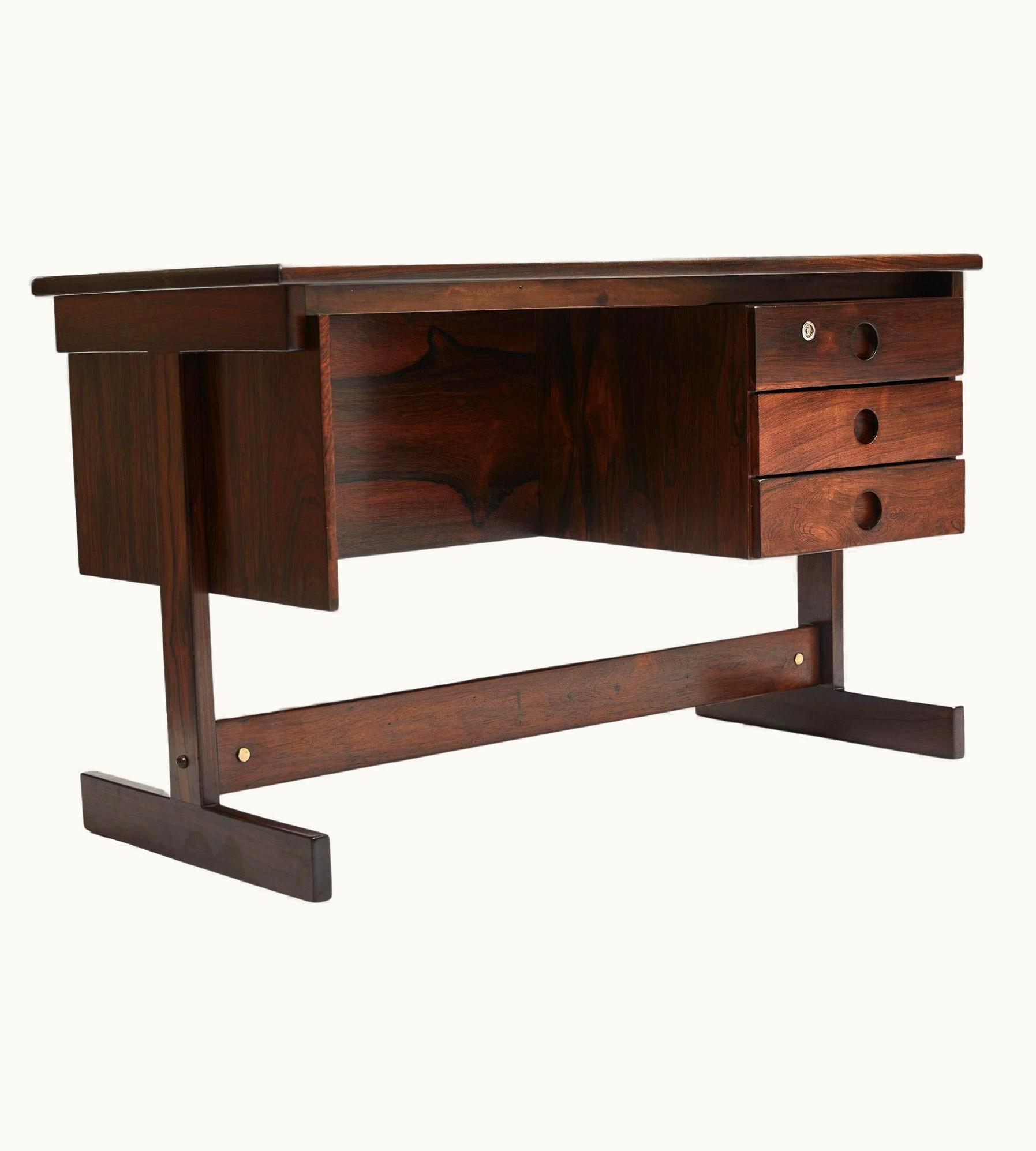 Sergio Rodrigues Sergio Rodrigues Midcentury Modern Desk In Hardwood & Floating Drawers By Sergio Rodrigues Brazil