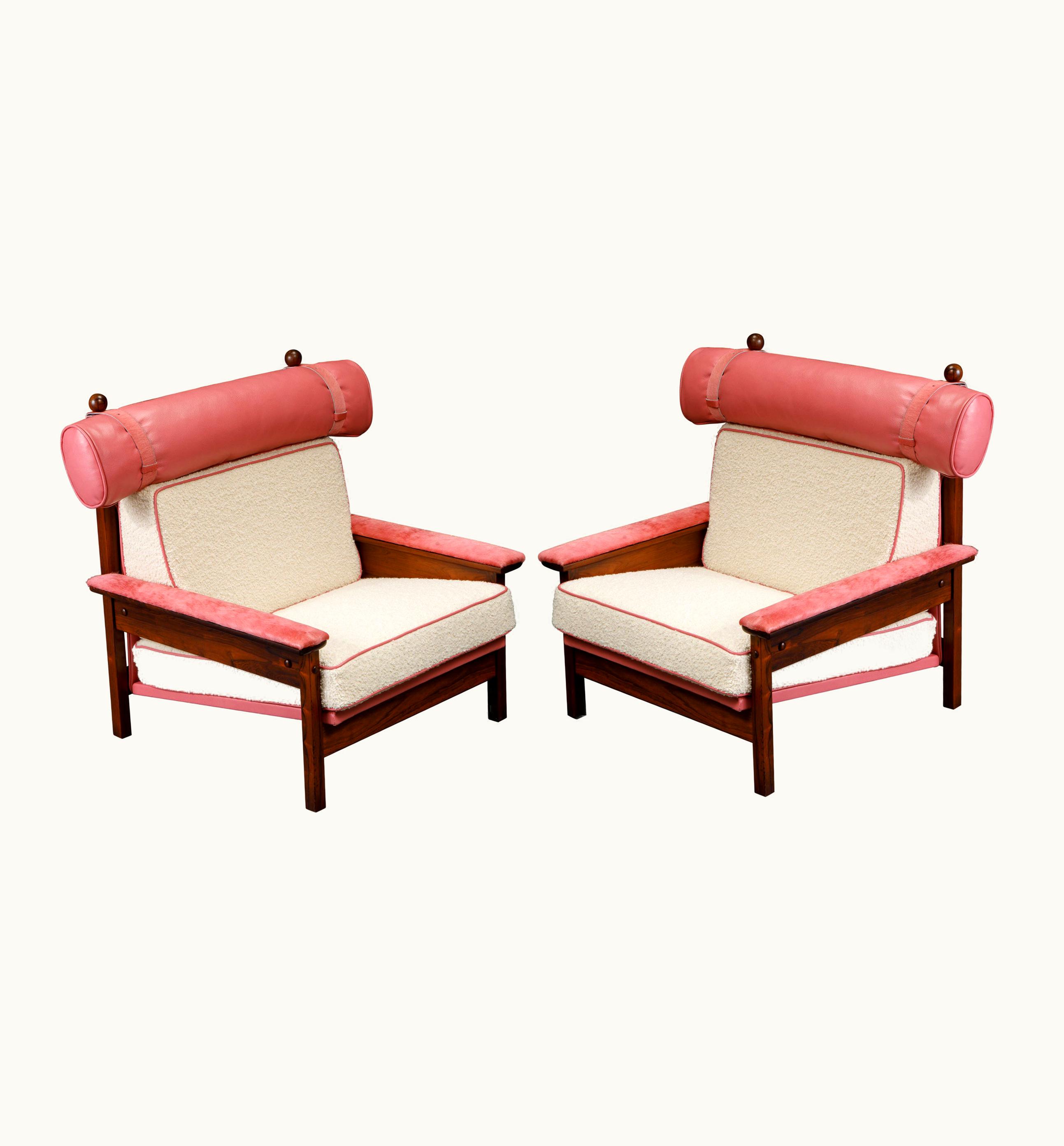 Sergio Rodrigues Sergio Rodrigues 'Tonico' Jacaranda, Leather And Alpaca Armchairs, 1960s Brazil