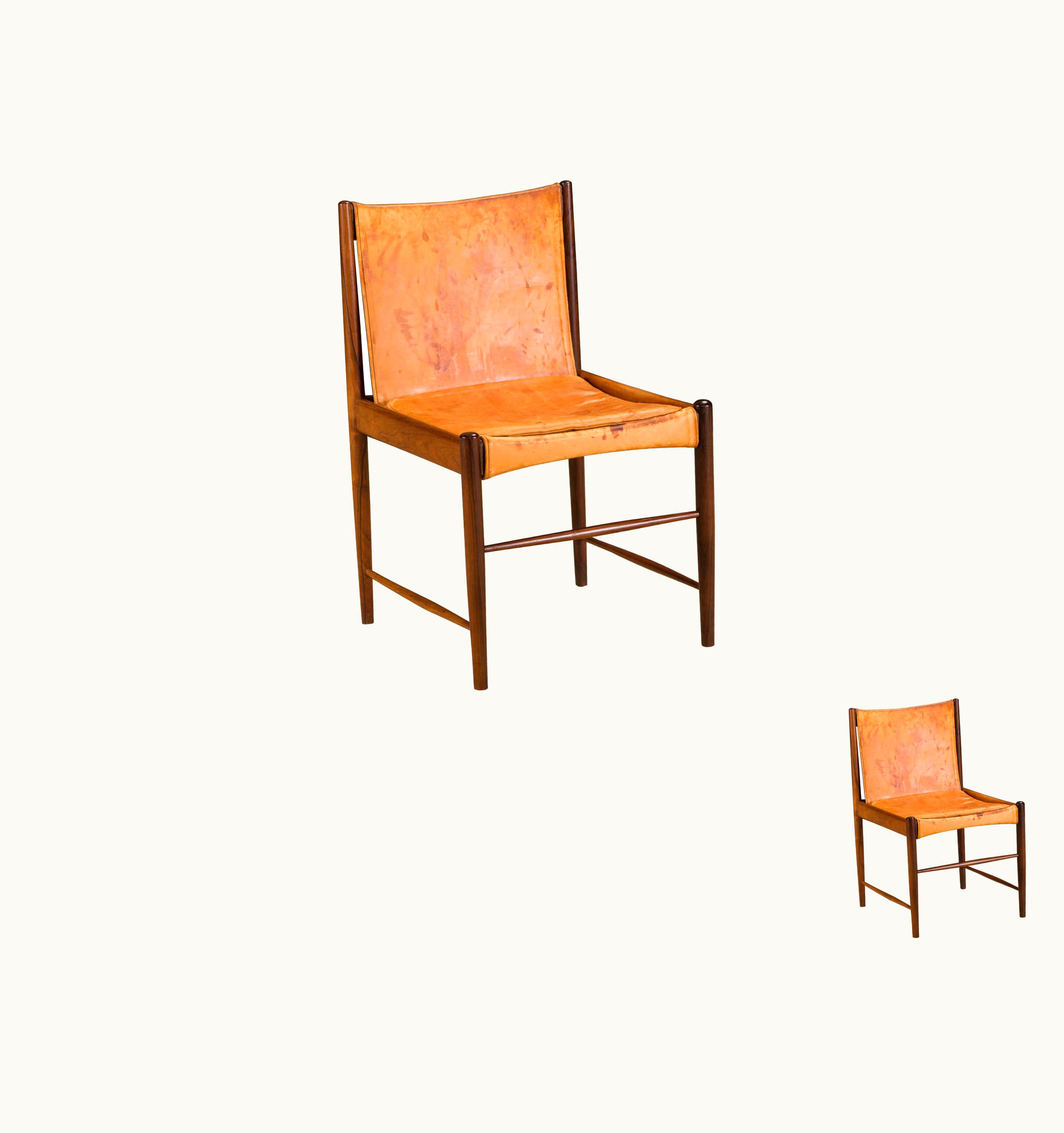 Sergio Rodrigues Sergio Rodrigues For Oca Jacaranda & Leather Cantu Chairs, C 1959 Brazil, Signed