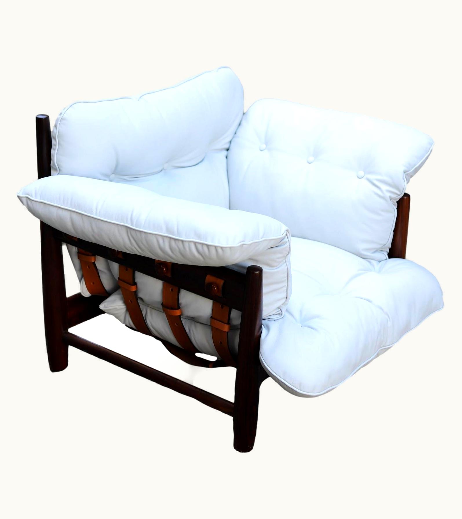 Sergio Rodrigues Sergio Rodrigues Mole Lounge Armchair, By Sergio Rodrigues In White Leather And Rosewood