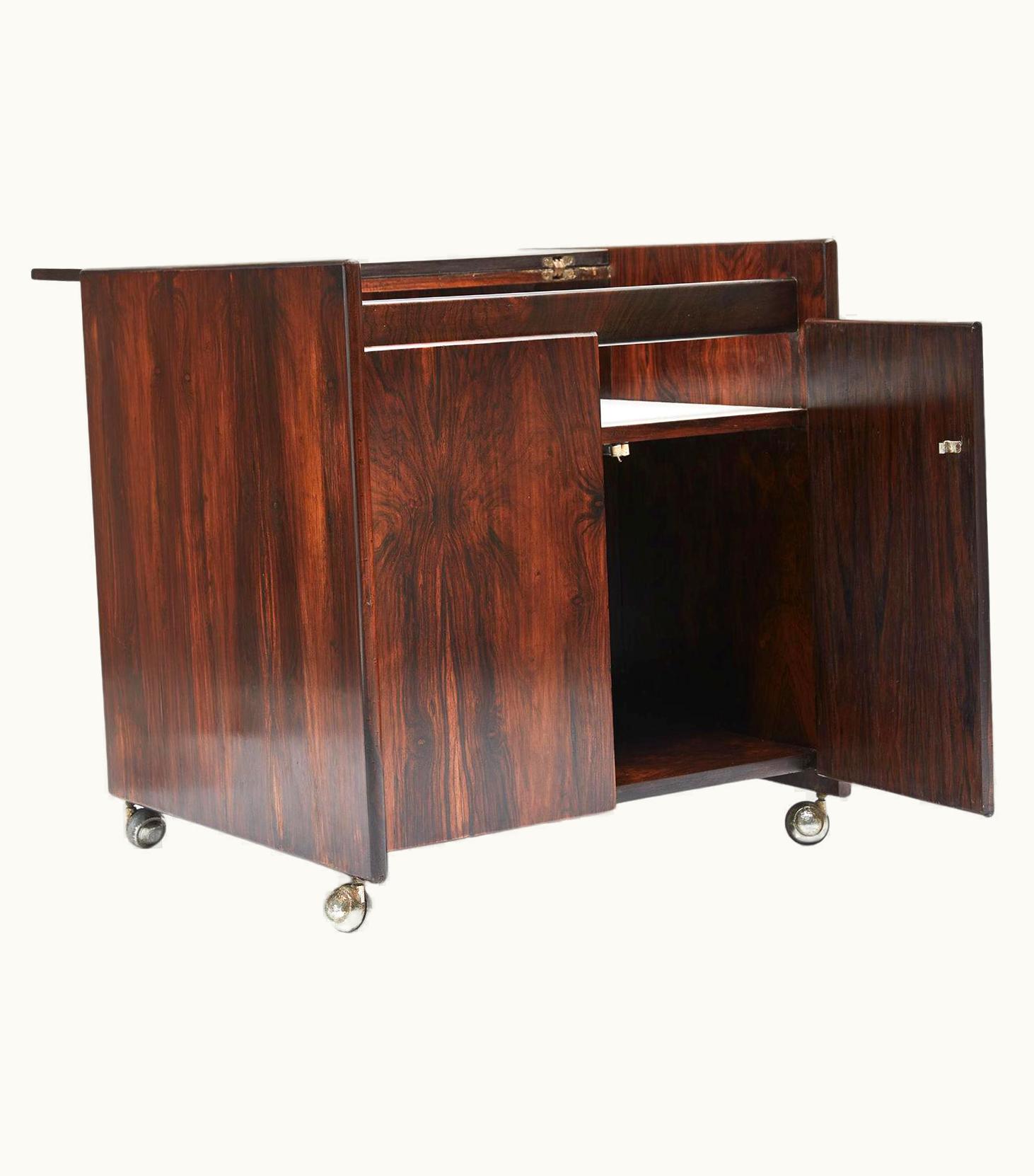 Sergio Rodrigues Sergio Rodrigues Midcentury Modern Bar Cart In Hardwood & White Shelves. Sergio Rodrigues, Brazil