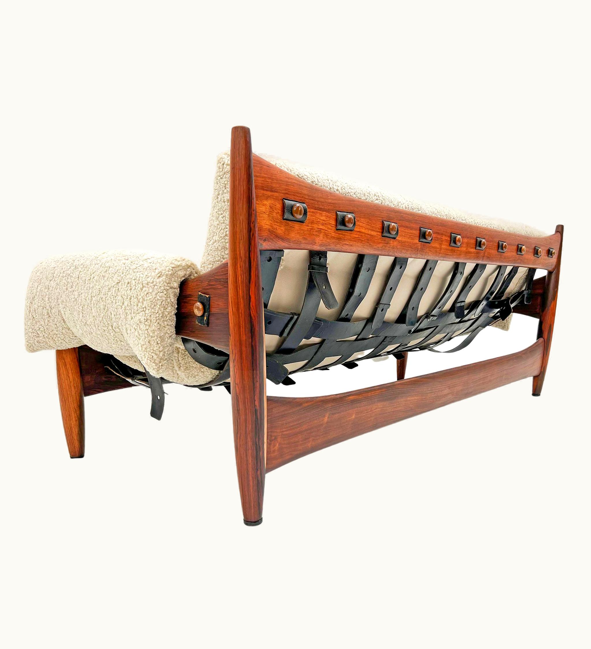 Sergio Rodrigues Sergio Rodrigues Mole Sheriff Sofa In Jacaranda Rosewood Boucle, Signed, 1960's
