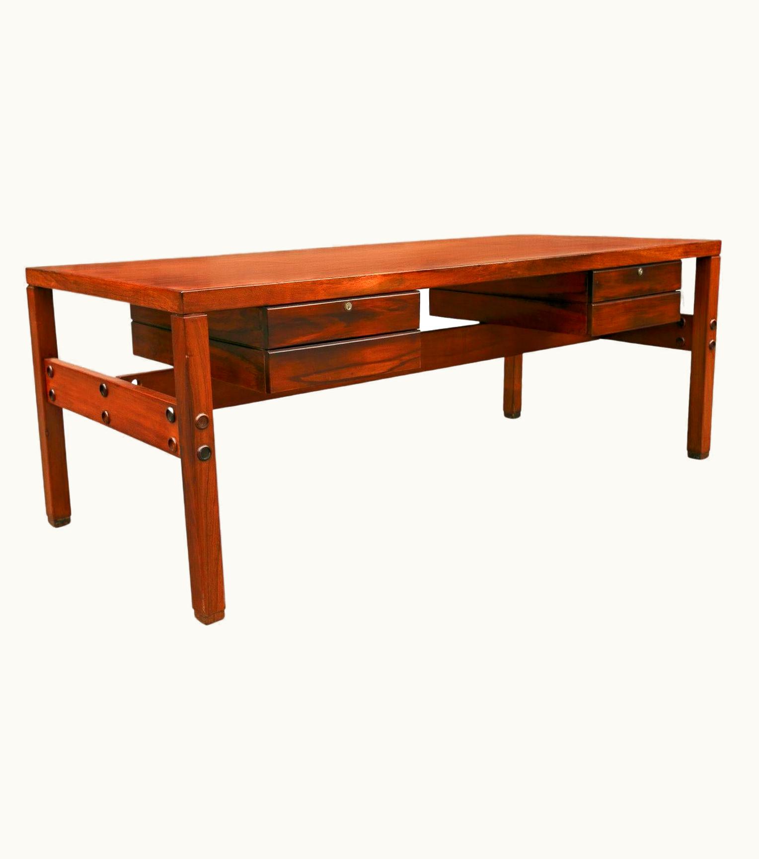 Sergio Rodrigues Brazilian Modern Desk In Hardwood With Floating Drawers, Sergio Rodrigues, 1960s