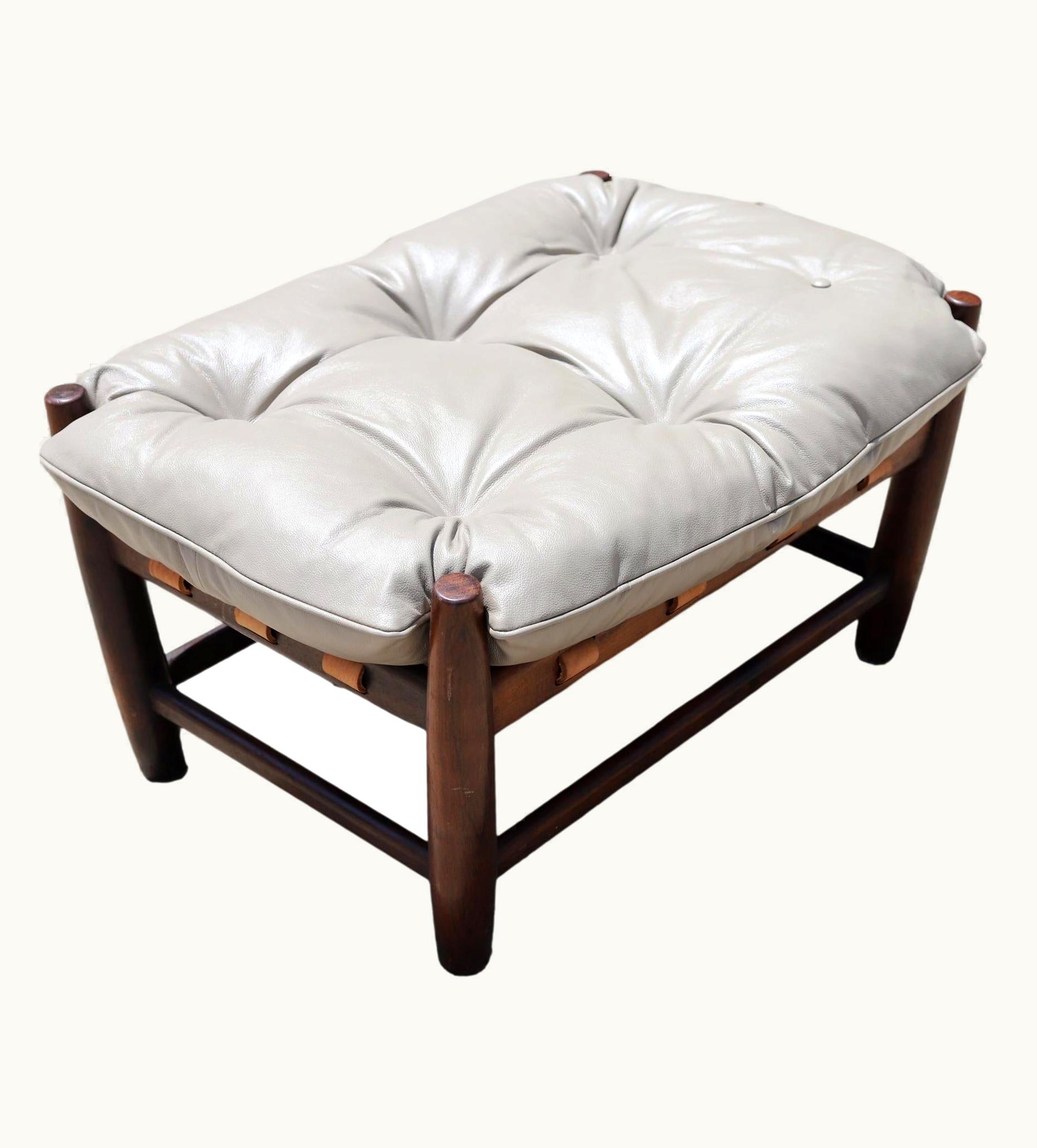 Sergio Rodrigues Mole Ottoman, Sergio Rodrigues, Rosewood And Grey Leather
