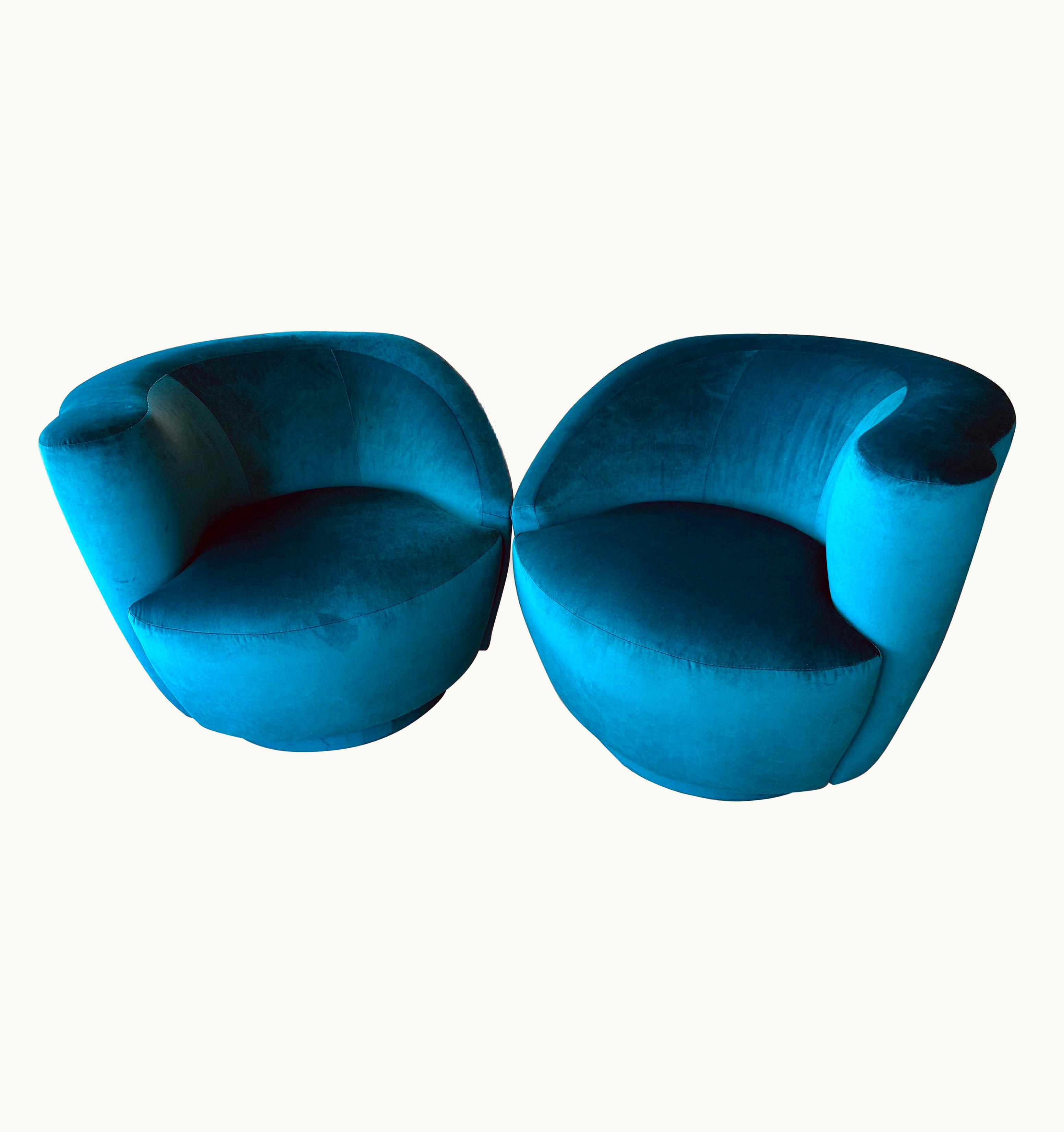 Vladimir Kagan Vladimir Kagan Vintage Pair Vladimir Kagan Nautilus Corkscrew Swivel Chairs New Blue Velvet