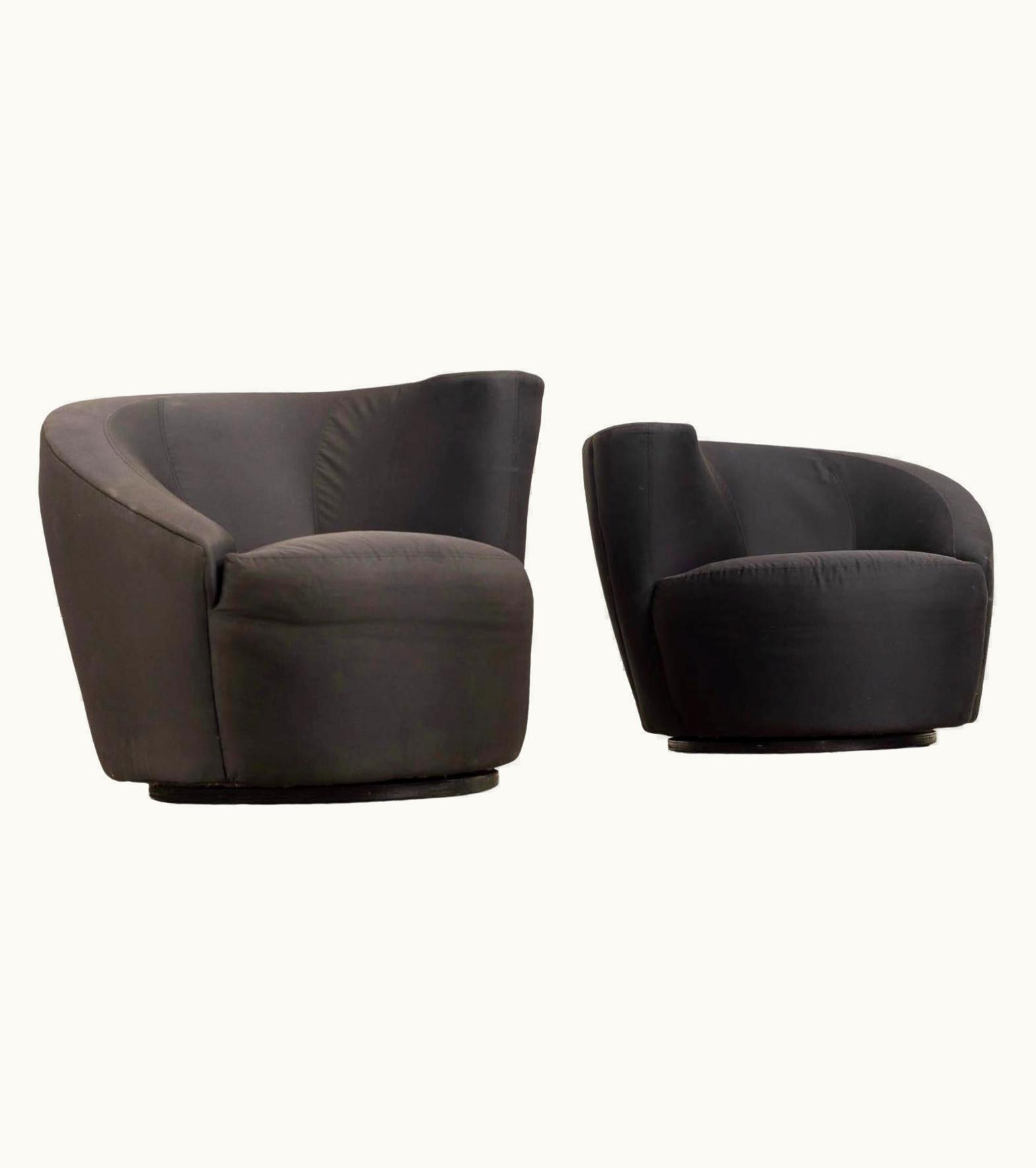 Vladimir Kagan Vladimir Kagan For Directional Black Swivel Nautilus Corkscrew Club Chairs