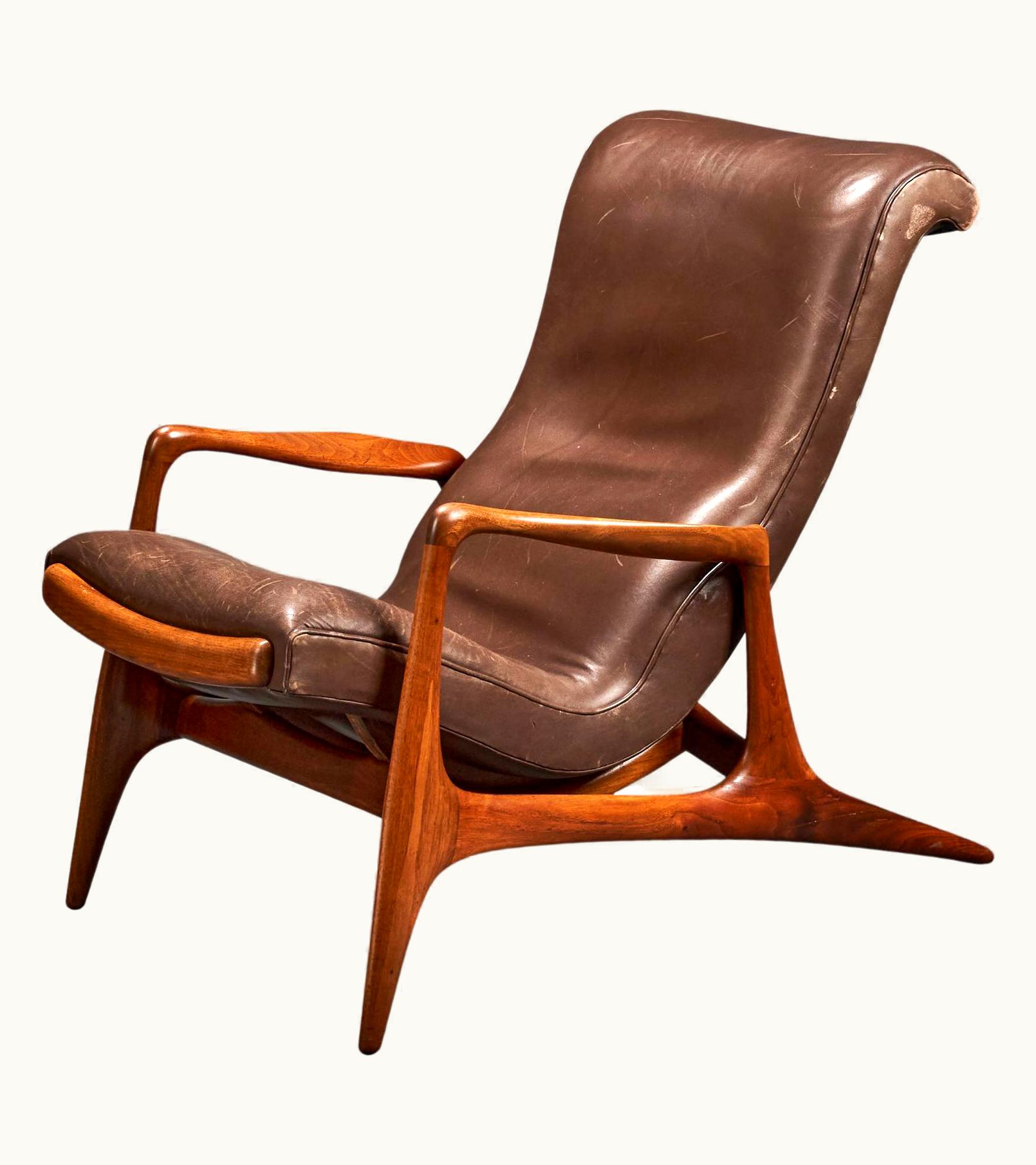 Vladimir Kagan Vladimir Kagan, Lounge Chair, Leather, Walnut, Kagan-Dreyfuss, Inc, USA, 1956