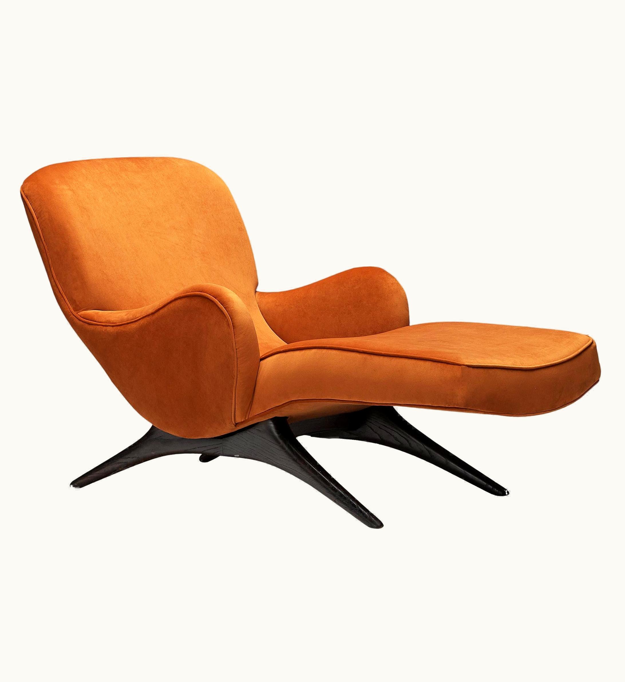 Vladimir Kagan 'Contour' Chaise Longue In Ash And Orange Velvet
