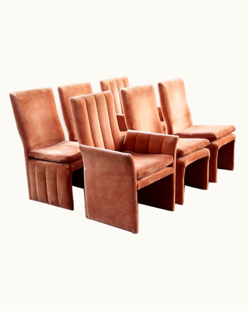 Vladimir Kagan Vladimir Kagan Set Of 6, Postmodern Channel Back Velour Upholstered Dining Chairs