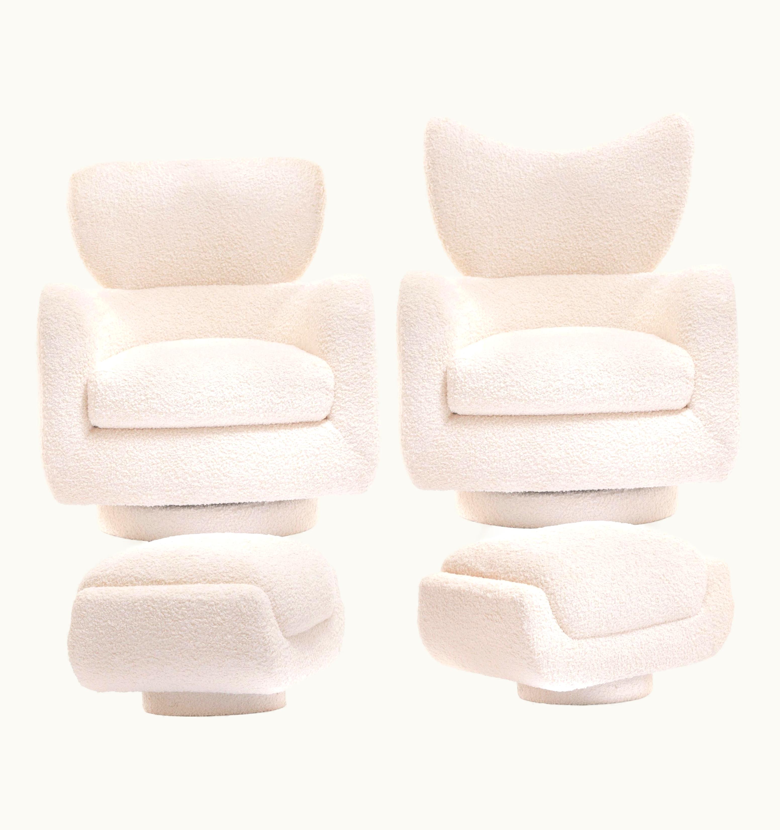Vladimir Kagan Vladimir Kagan Mom & Pop Pair Vladimir Kagan Wingback Swivel Chairs & Ottomans In Ivory Bouclé