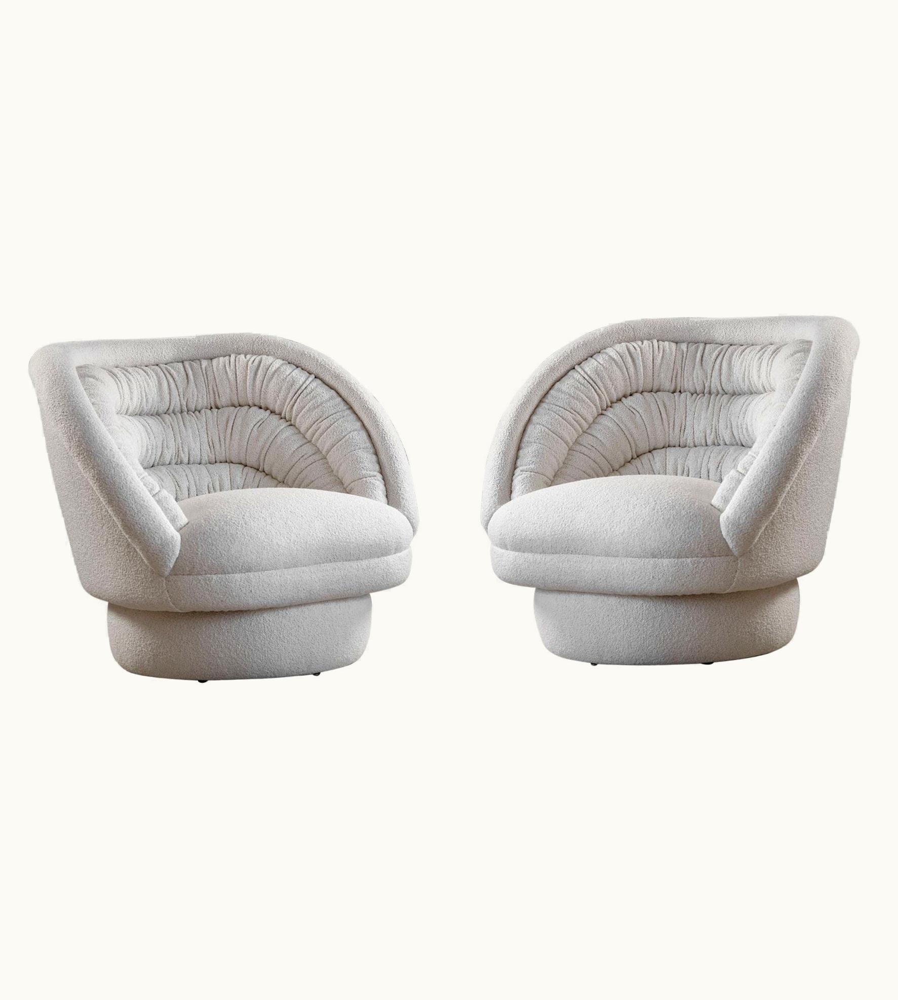 Vladimir Kagan Vladimir Kagan Crescent Lounge Chairs In Italian White Boucle