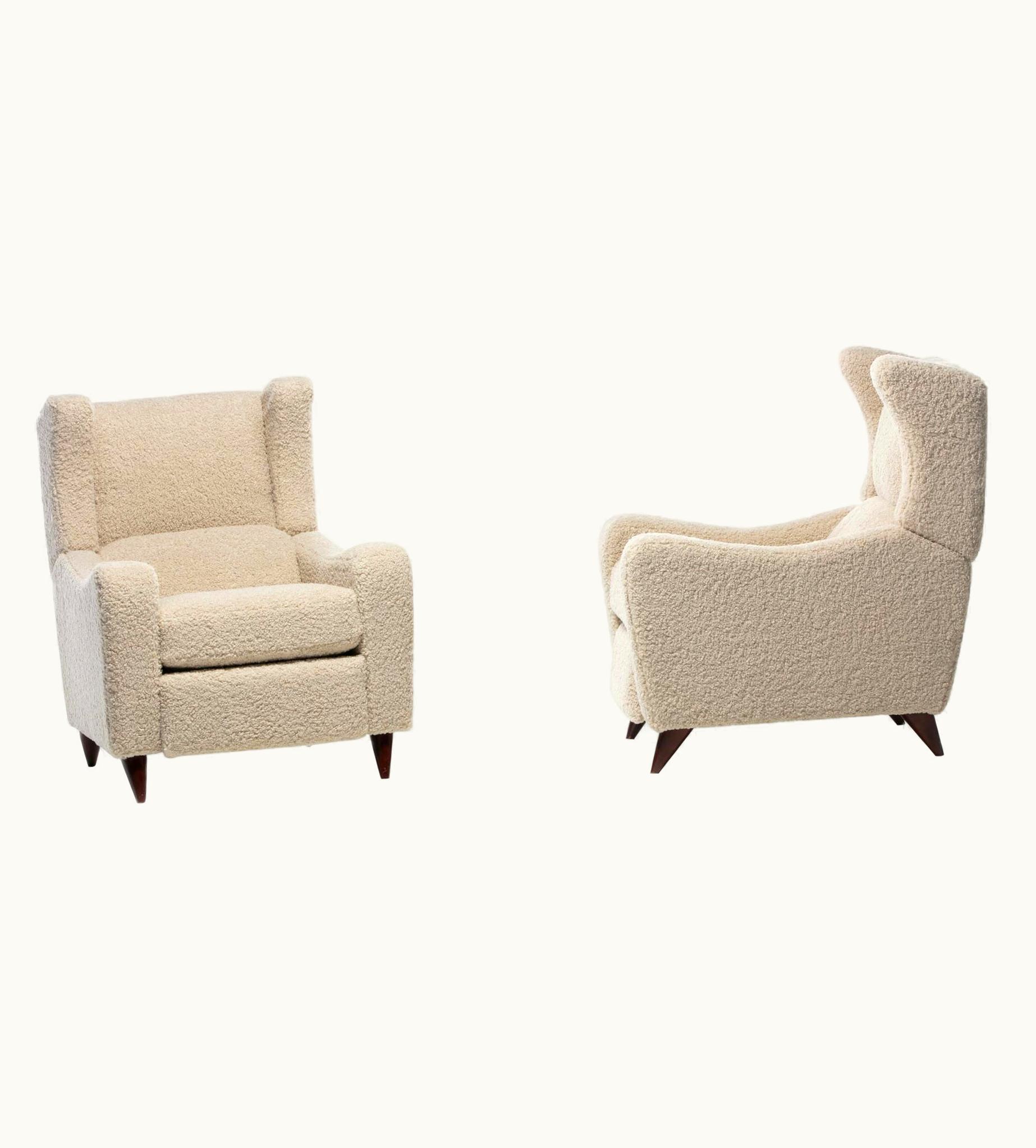 Vladimir Kagan Vladimir Kagan Juno Wingback Recliner Chairs In Soft Ivory White Bouclé