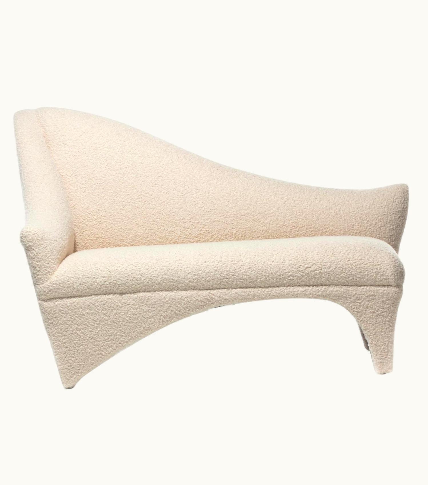 Vladimir Kagan A-Symmetric Settee In Ivory Bouclé By Directional, C. 1991