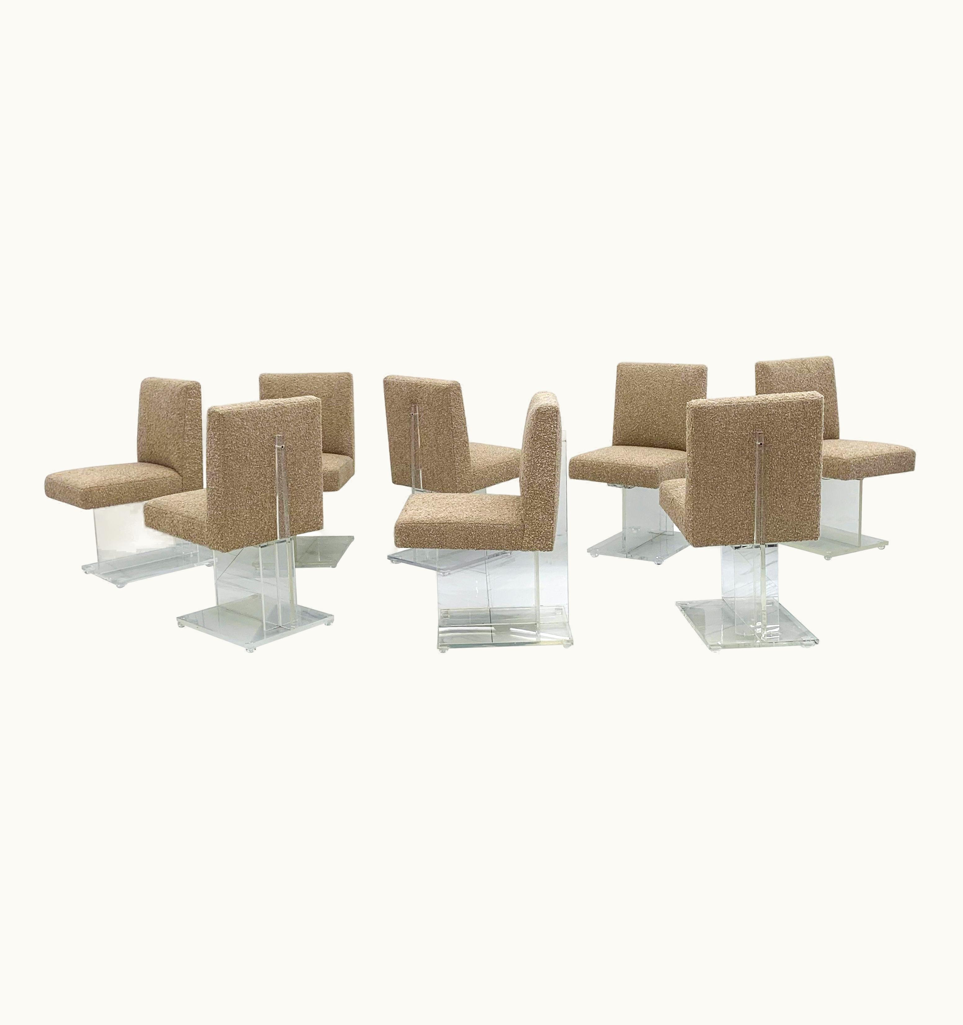 Vladimir Kagan Vladimir Kagan Set Of 8 Vladimir Kagan Lucite Dining Chairs In Belgian Bouclé