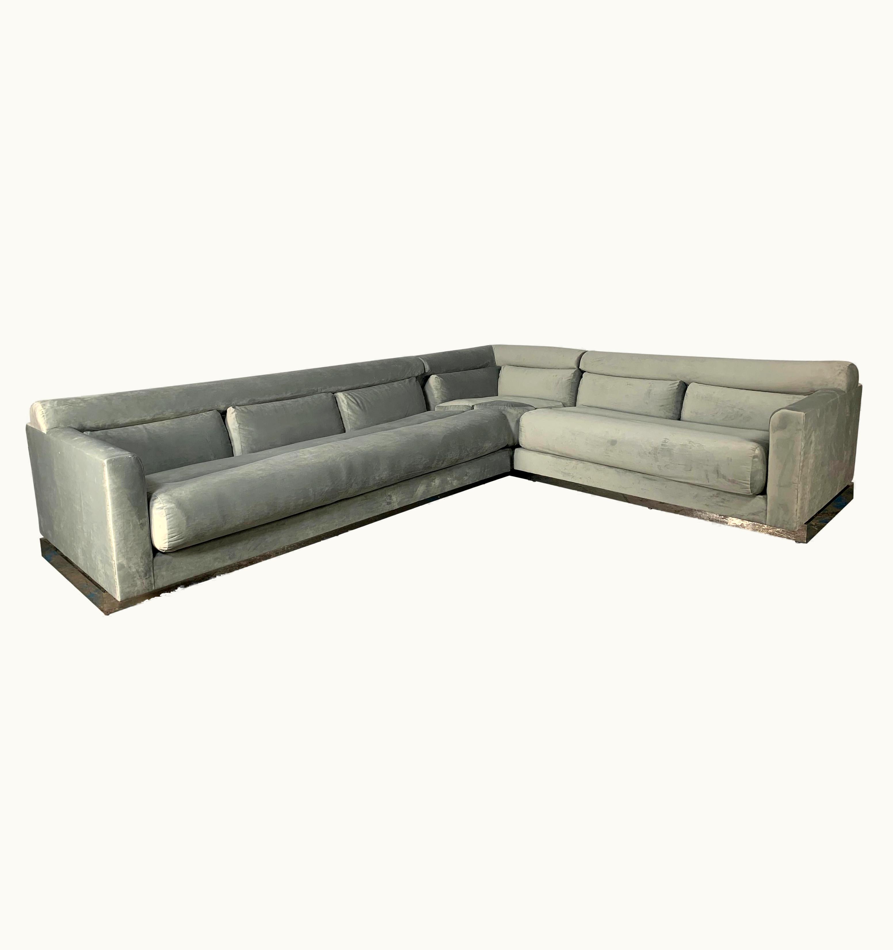 Vladimir Kagan Vladimir Kagan L-Shape 5-Seat Sectional Sofa In Pale-Grey Velvet