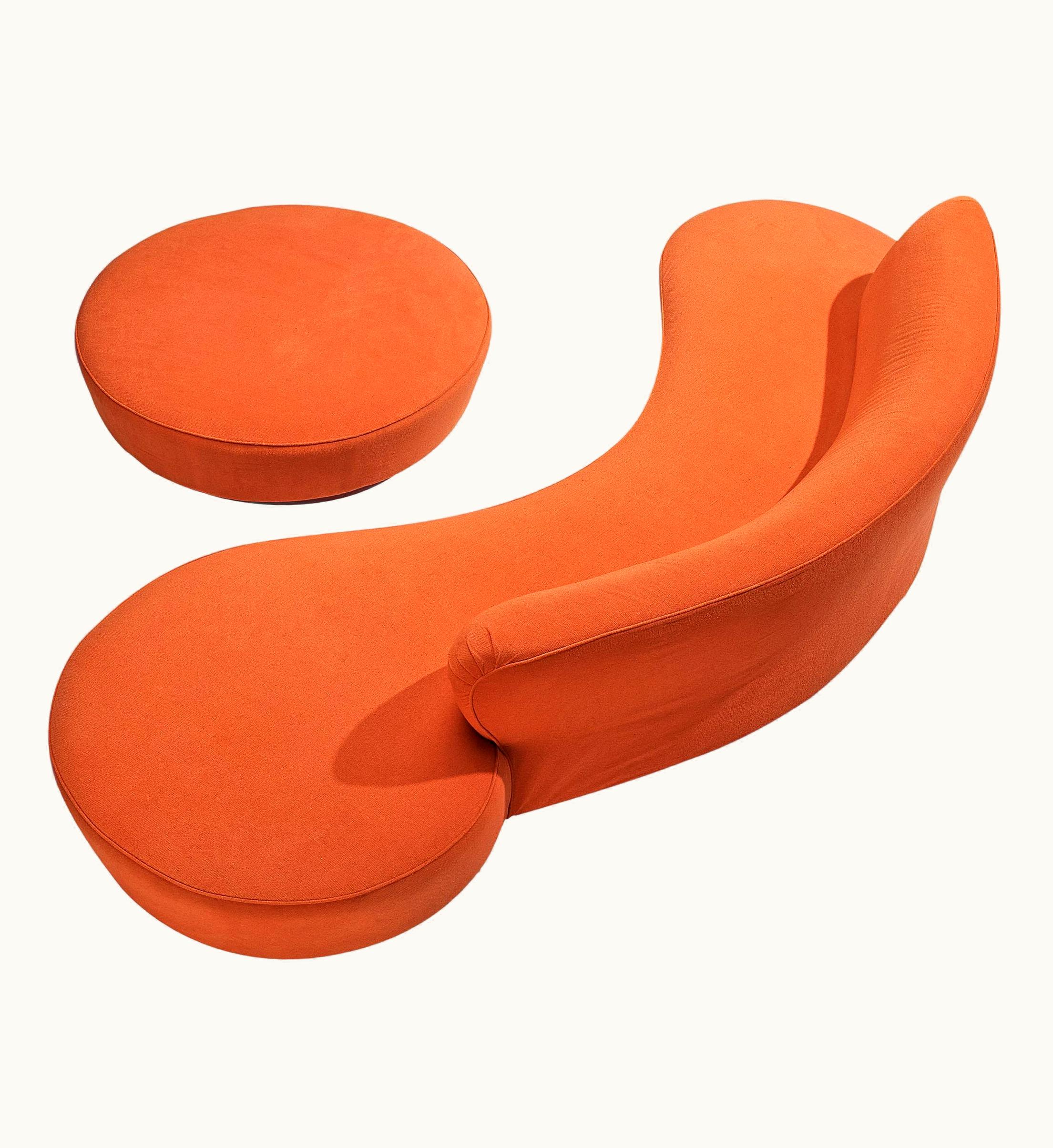 Vladimir Kagan Iconic Vladimir Kagan 'Serpentine' Sofa With Ottoman In Red Orange Fabric